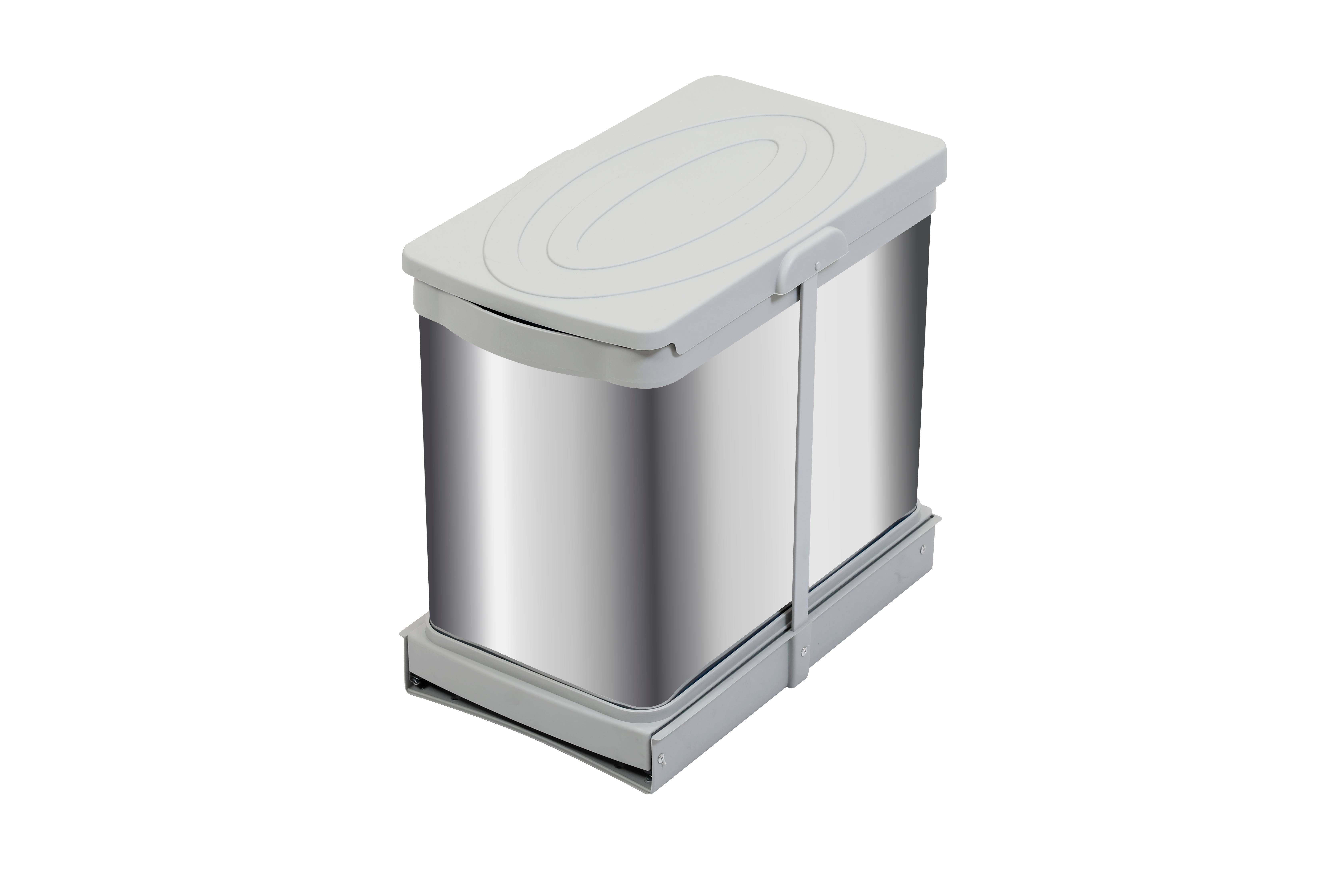 Pyramith 12+12 Litre Gri Teleskopik Raylı Paslanmaz Çöp Kovası (P-9455)