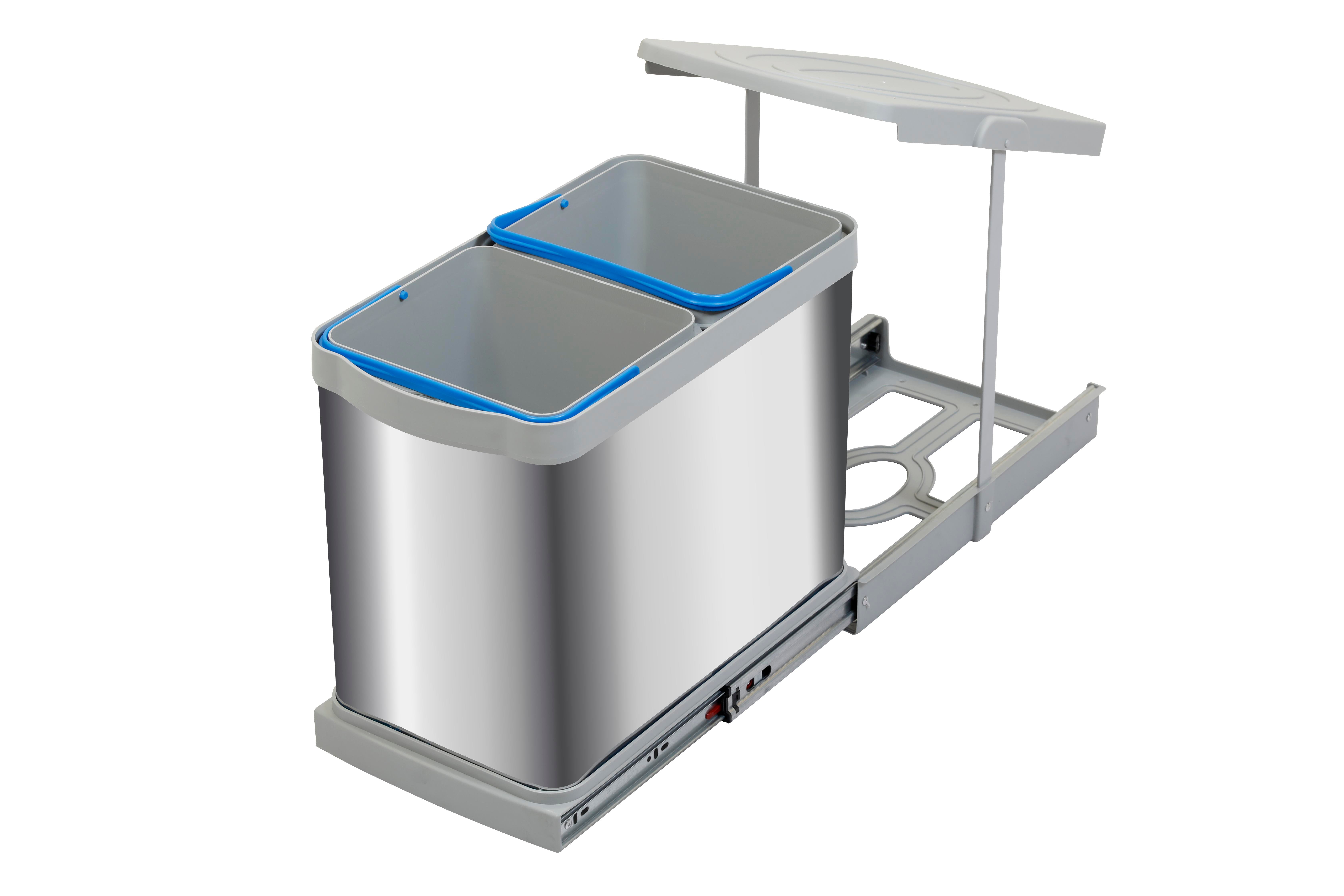 Pyramith 12+12 Litre Gri Teleskopik Raylı Paslanmaz Çöp Kovası (P-9455)