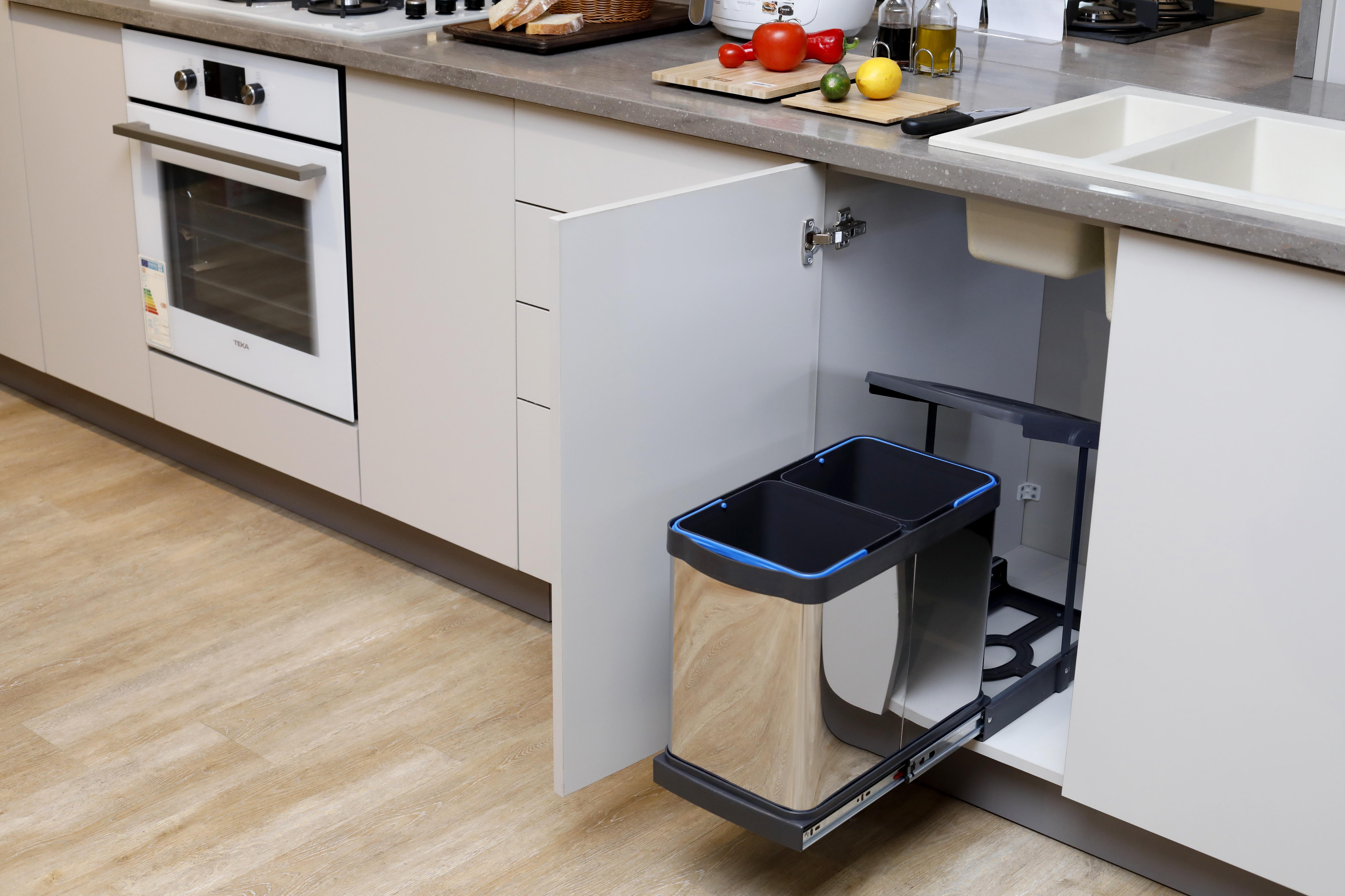 Pyramith 12+12 Litre Antrasit Teleskopik Raylı Paslanmaz Çöp Kovası (P-9456)