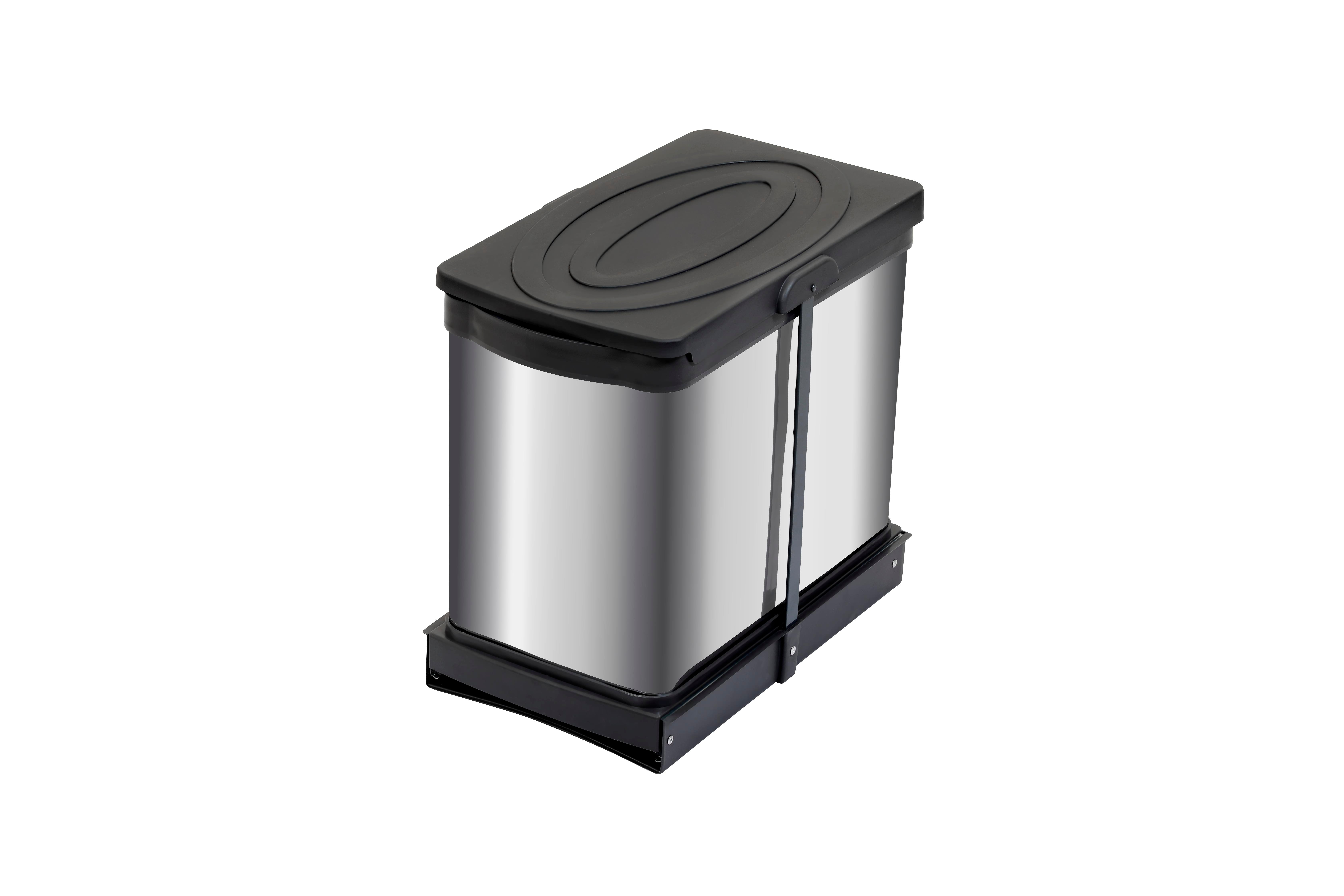 Pyramith 12+12 Litre Antrasit Teleskopik Raylı Paslanmaz Çöp Kovası (P-9456)