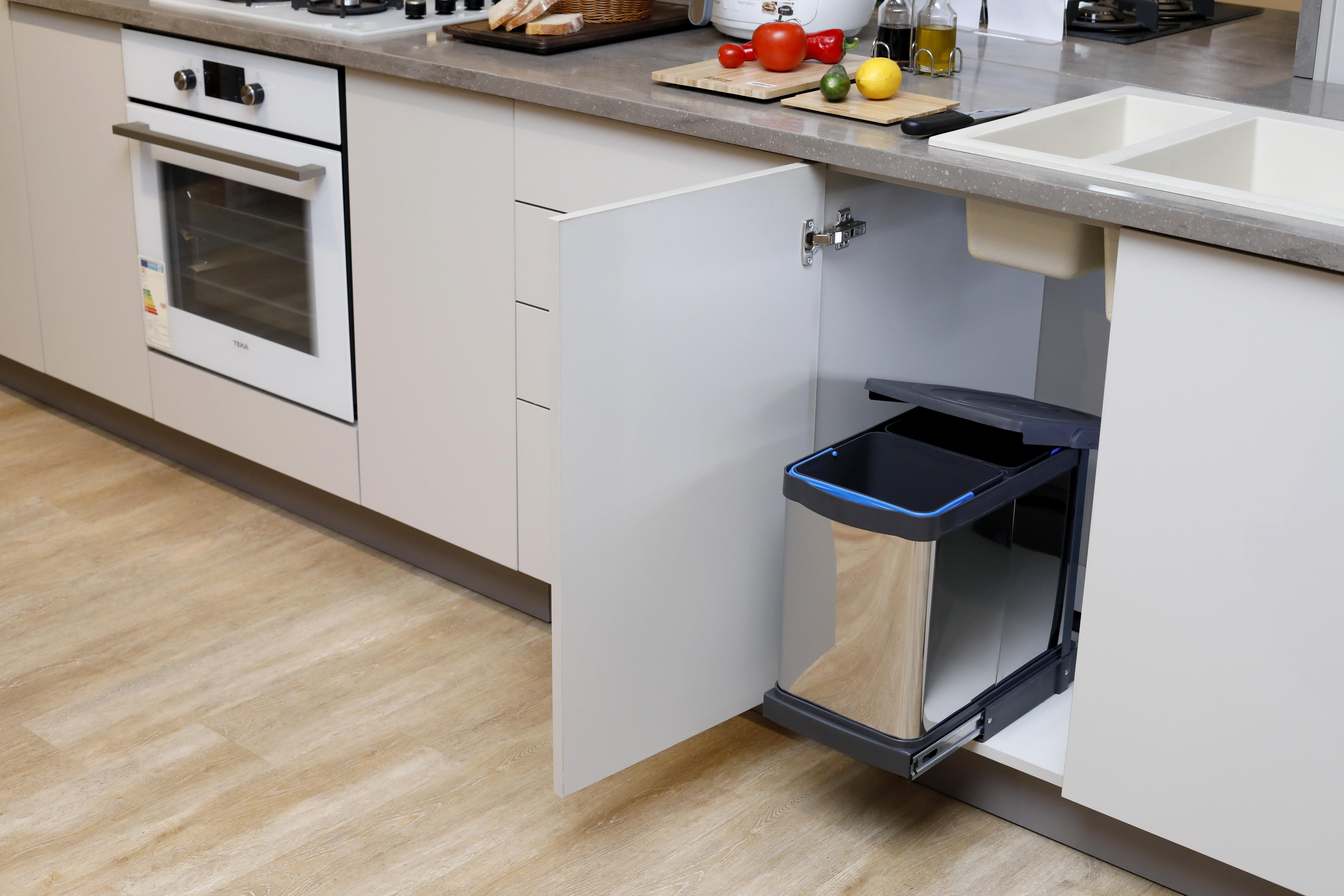 Pyramith 12+12 Litre Antrasit Teleskopik Raylı Paslanmaz Çöp Kovası (P-9456)