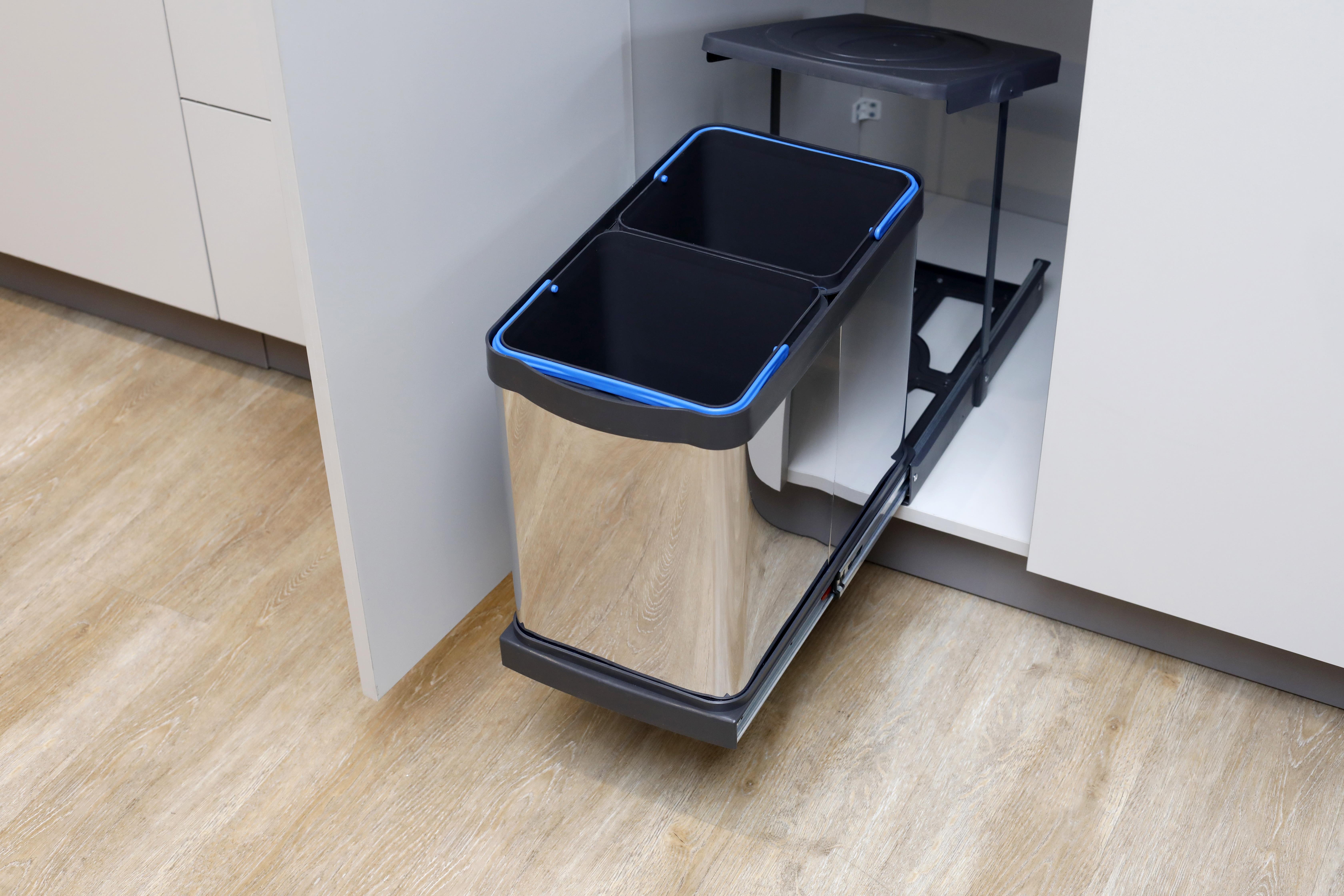 Pyramith 12+12 Litre Antrasit Teleskopik Raylı Paslanmaz Çöp Kovası (P-9456)