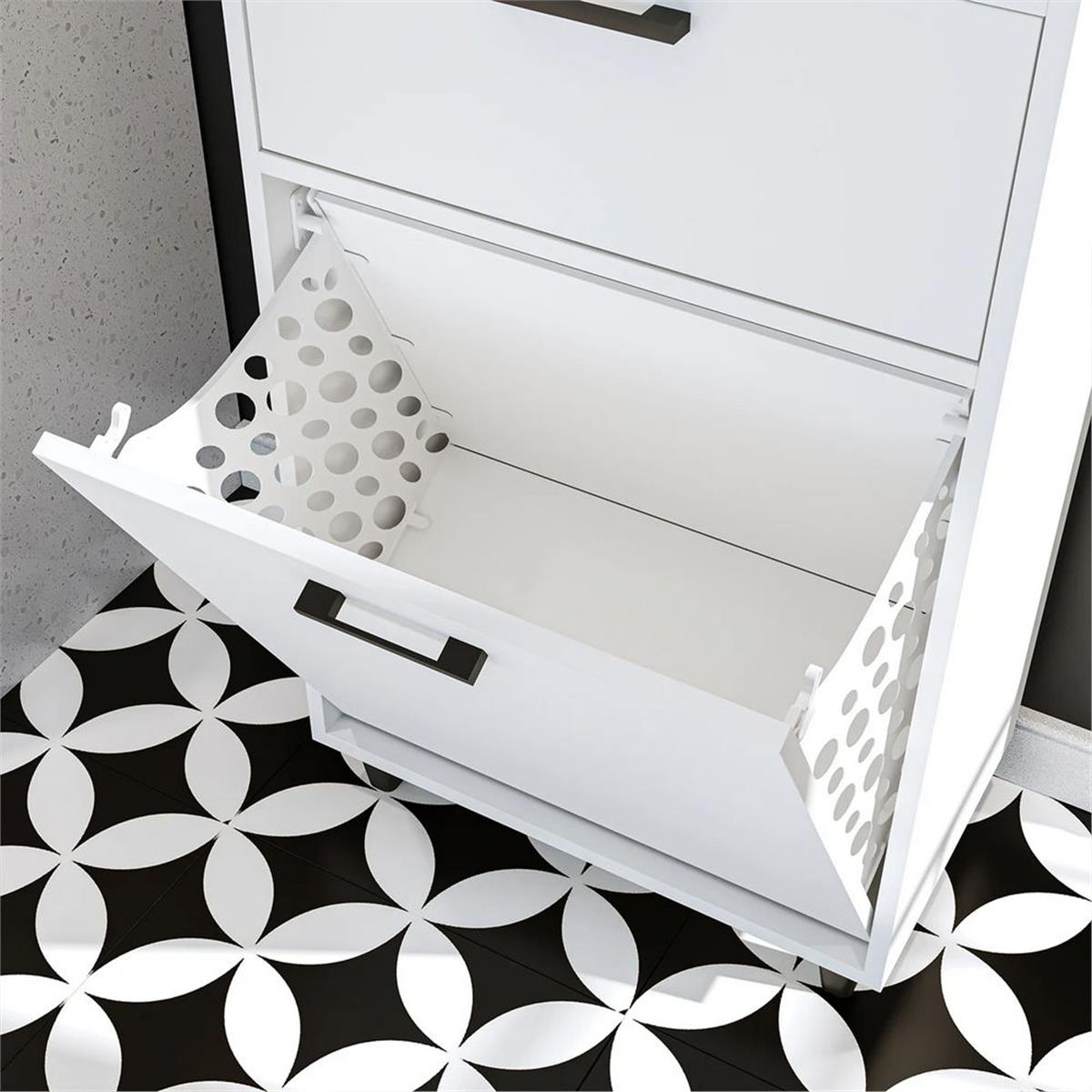 Room Art Beyaz Kirli Çamaşır Sepetli Çekmeceli Banyo Dolabı (RoomArt.2525)