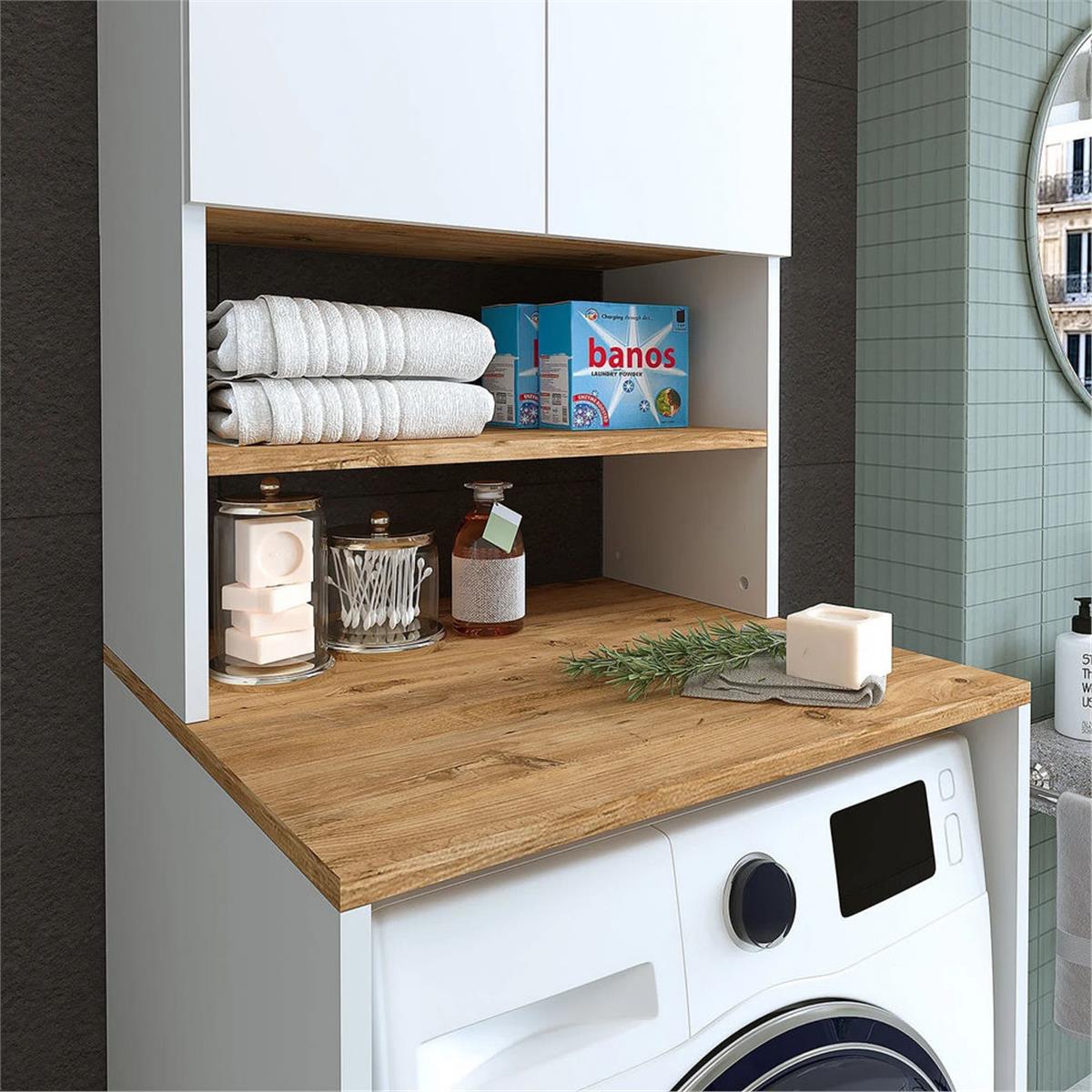 Room Art Atlas Çam Beyaz Eco Çamaşır Makinası Dolabı (RoomArt.1712)