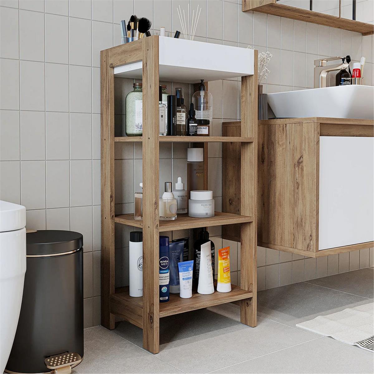 Room Art Atlas Çam Beyaz Moka Çok Amaçlı Raf (RoomArt.2713)