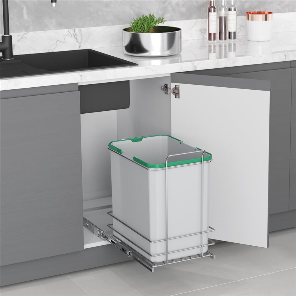 Starax Gri Bağımsız Teleskopik Raylı Zemin Bağlantılı Çöp Kovası 35 Litre (S-2580-G)