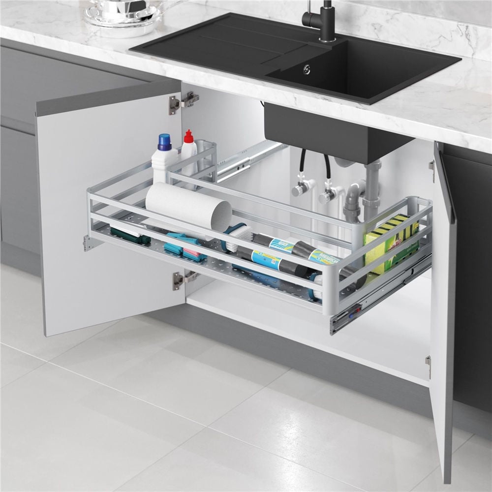 Starax Gri Bağımsız Alüminyum Eviye Altı Çekmece (S-2741-G)