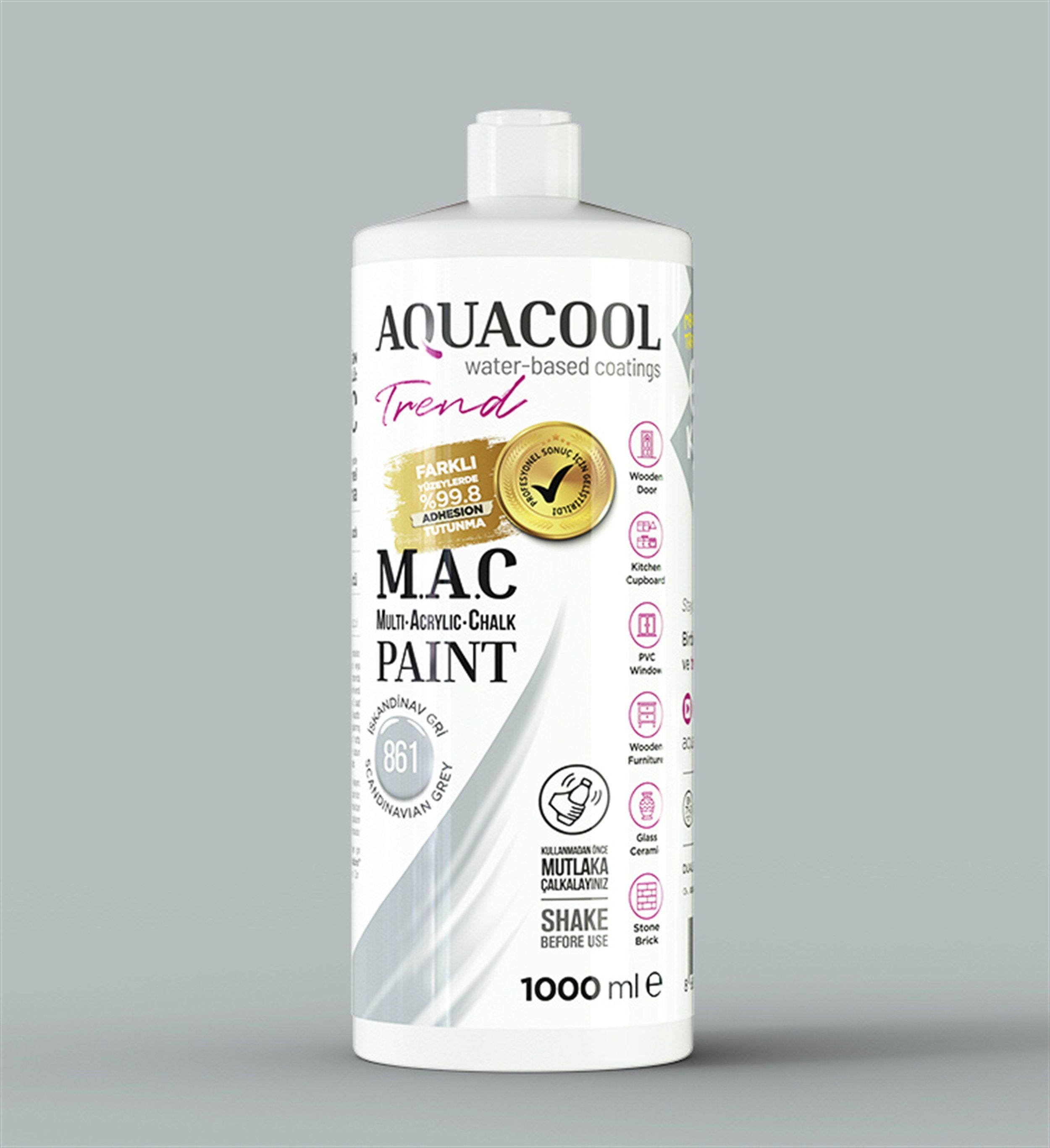 Aqua Cool İskandinav Gri 1000 Ml. Trend Mac Hobi Boyası (T-0861/1,00)