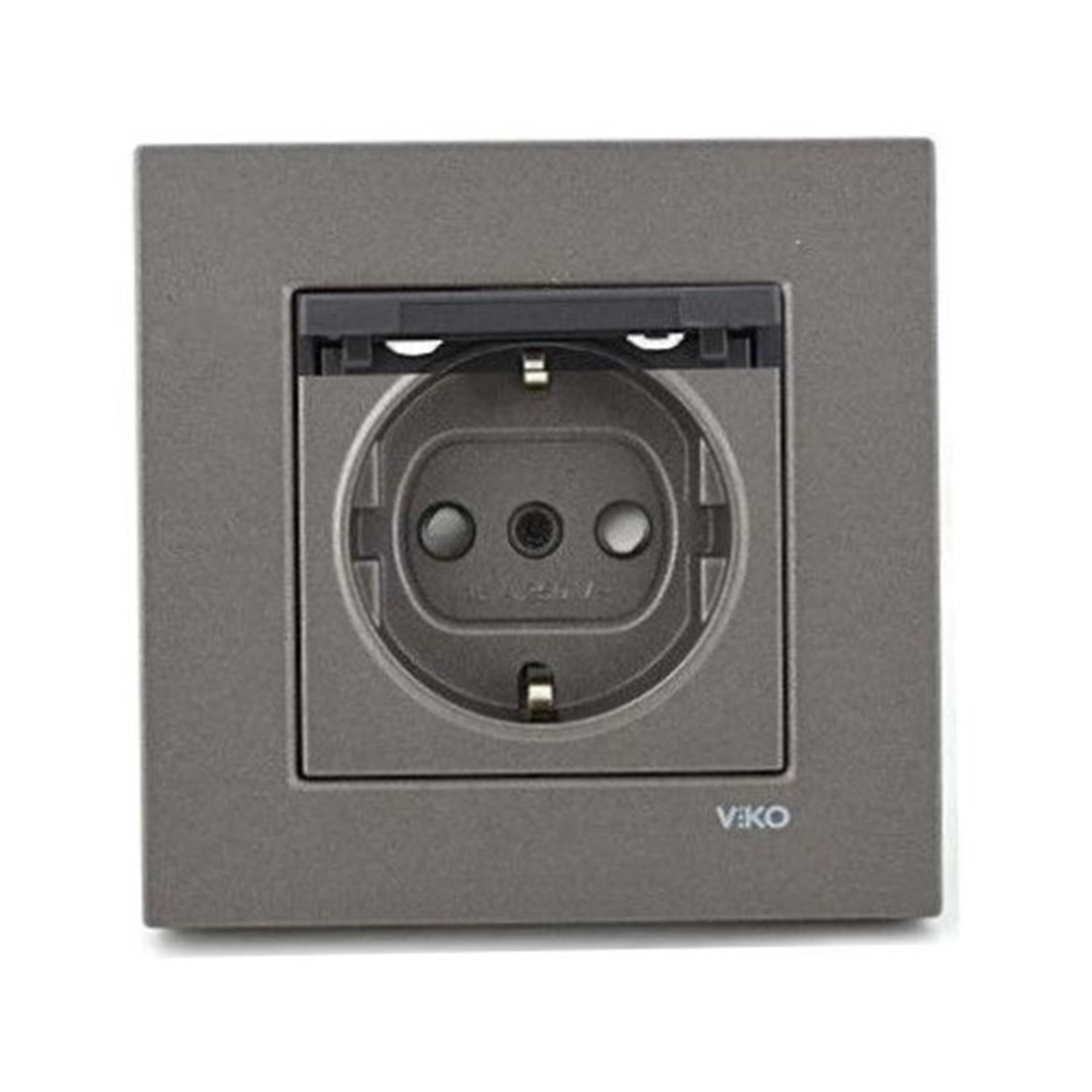 VİKO Antrasit Novella Kapaklı Topraklı Priz (Mekanizma Dahil) (VK-92005312)