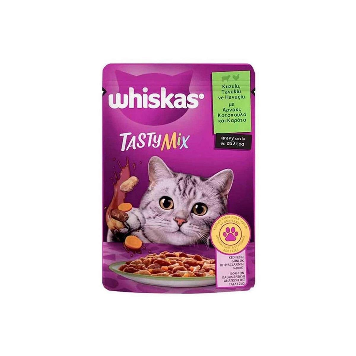 Whiskas 85 Gr. Pouch Tasty Mix Kuzu - Tavuk - Havuç Paket Yaş Mama (WHISKAS.443028)