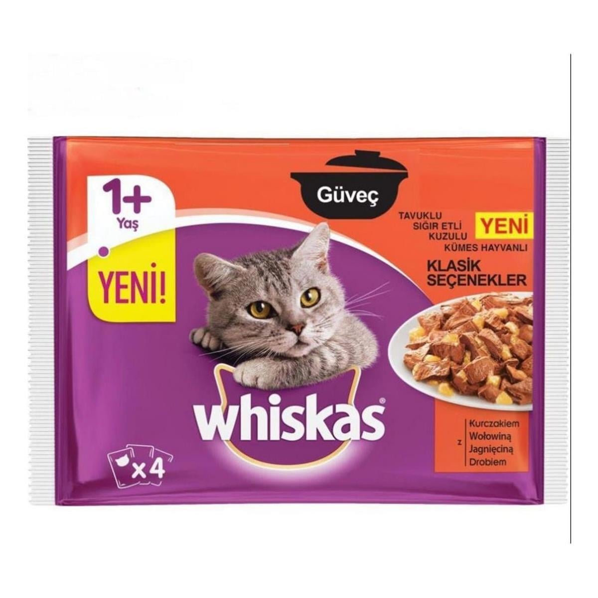 Whiskas 85 Gr. Pouch Güveç Et Çeşitleri Kedi Maması (4 Adet) (WHISKAS.448655)