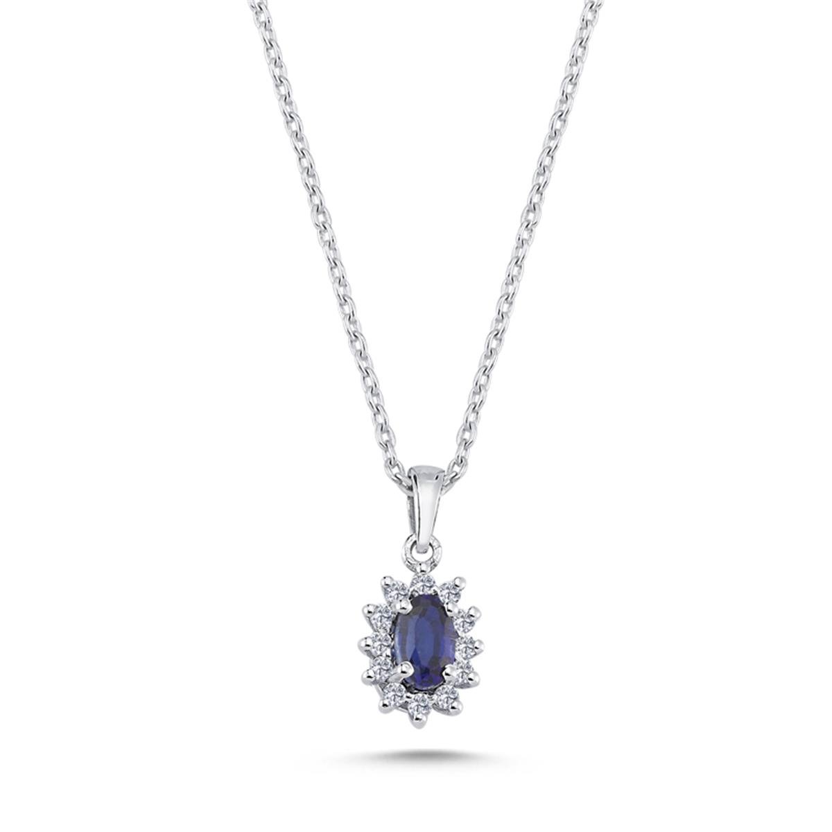 0.45 Karat Pırlanta Safir Kolye L056548
