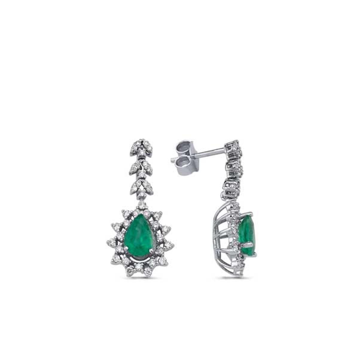 1.45 Karat Pırlanta Zümrüt Küpe L052577