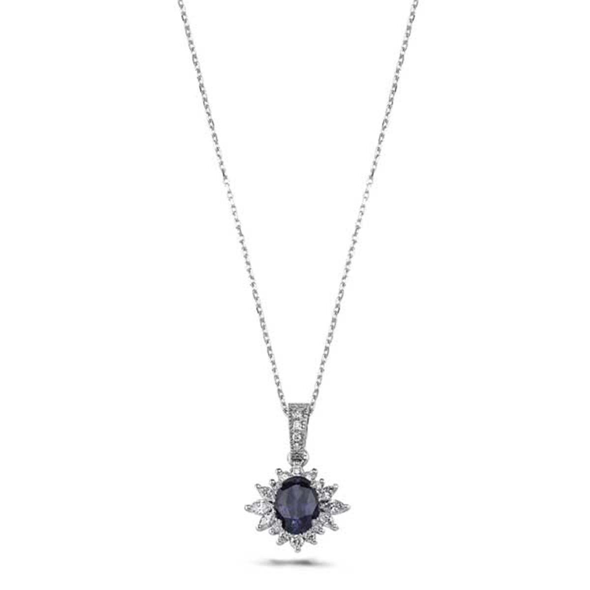 1.23 Karat Pırlanta Safir Kolye L046598