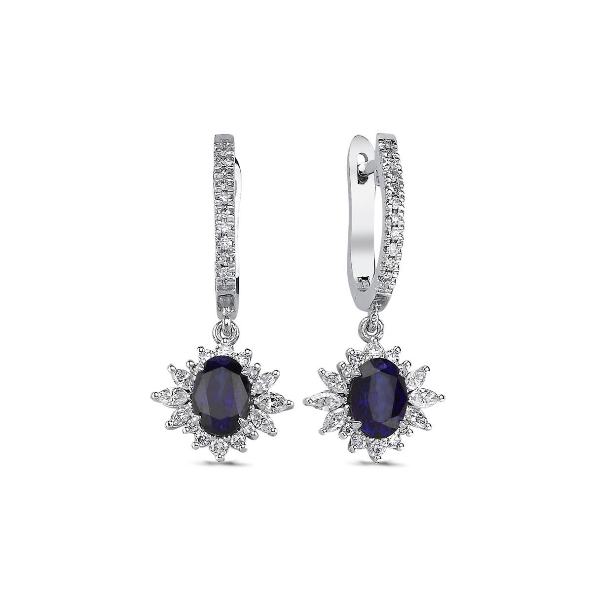2.53 Karat Pırlanta Safir Küpe