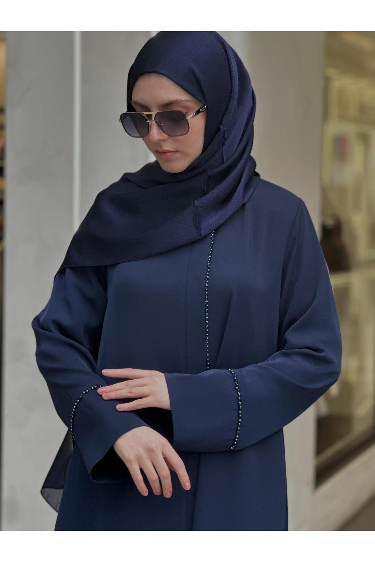 ✨ Liora Taş Detaylı Ferace Şal Takım – Lacivert ✨