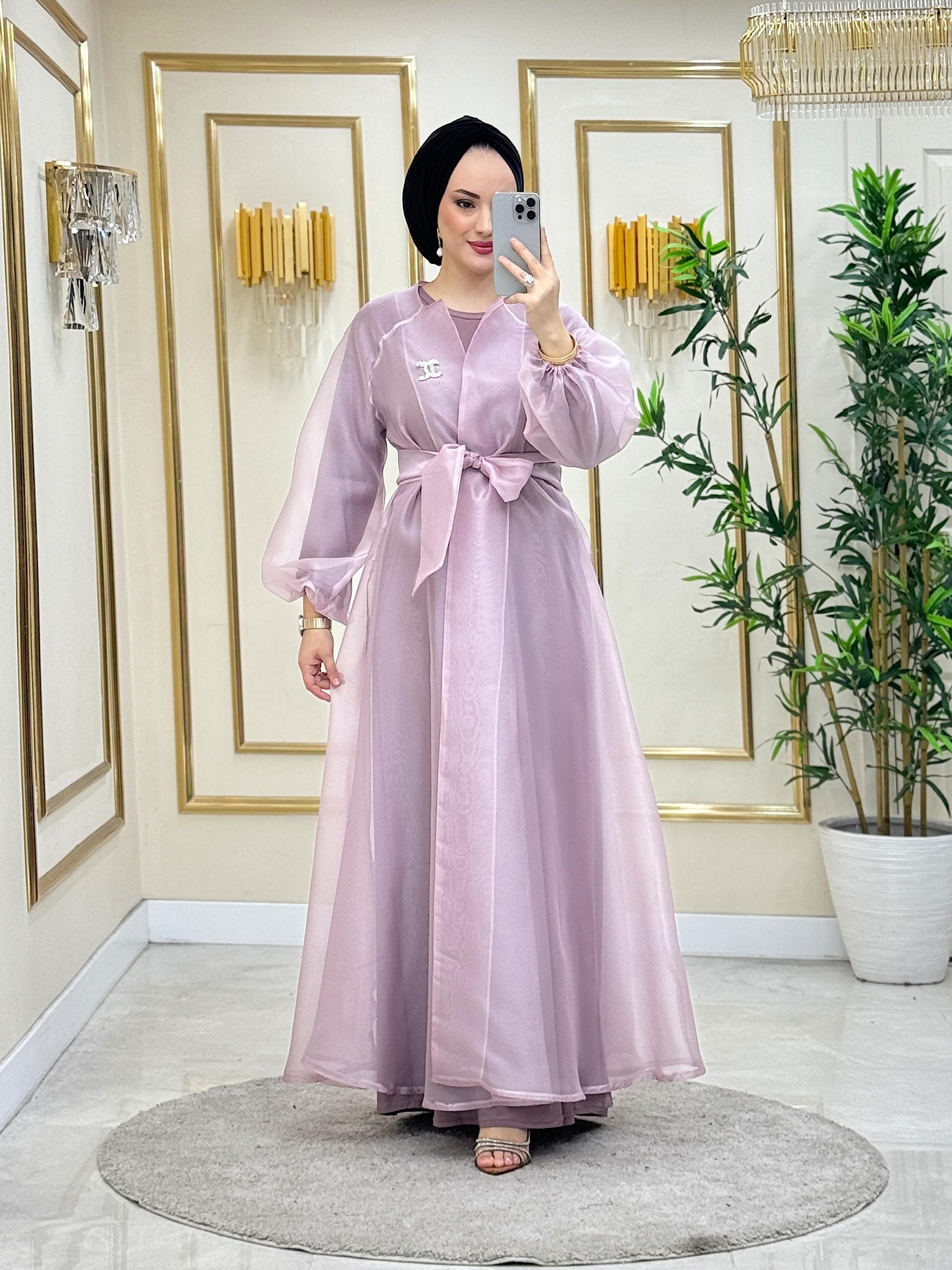 DALYA ABAYA İÇ ELBİSELİ TOZ PEMBE