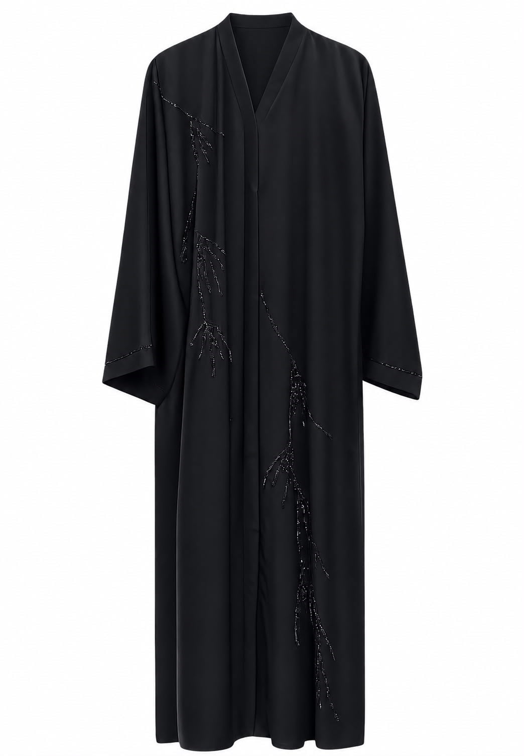 Dubai İpeği Özel Kasnak İşlemeli Ferace / Abaya