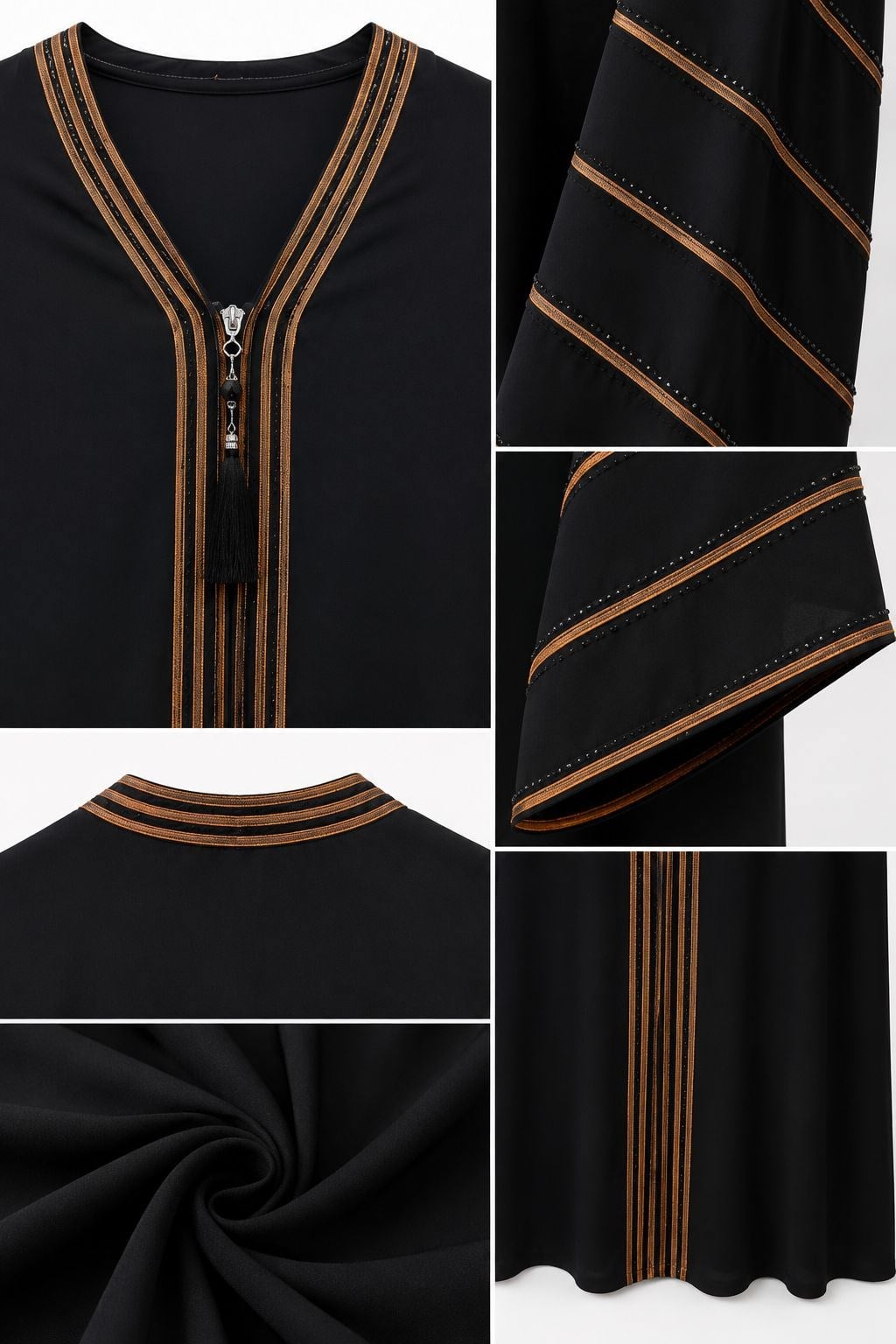 Dubai Kumaş Şerit Detaylı Abaya