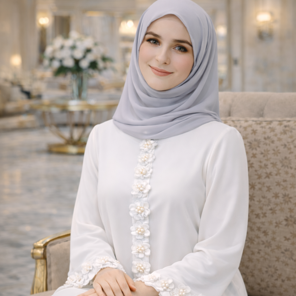 İNCİ ÇİÇEK DETAYLI FERACE BEYAZ