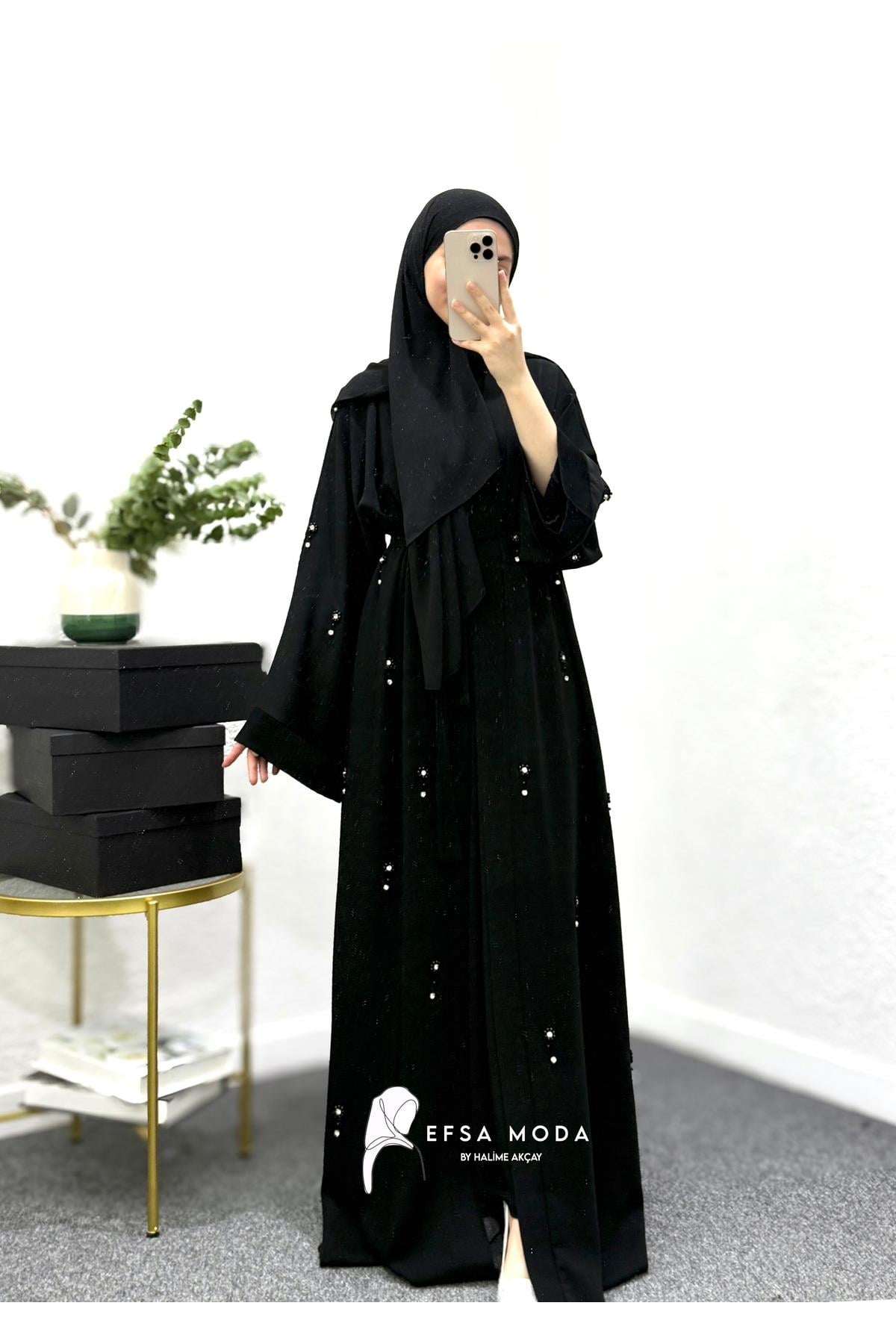 İNCİ PAPATYA ABAYA SİYAH ✨