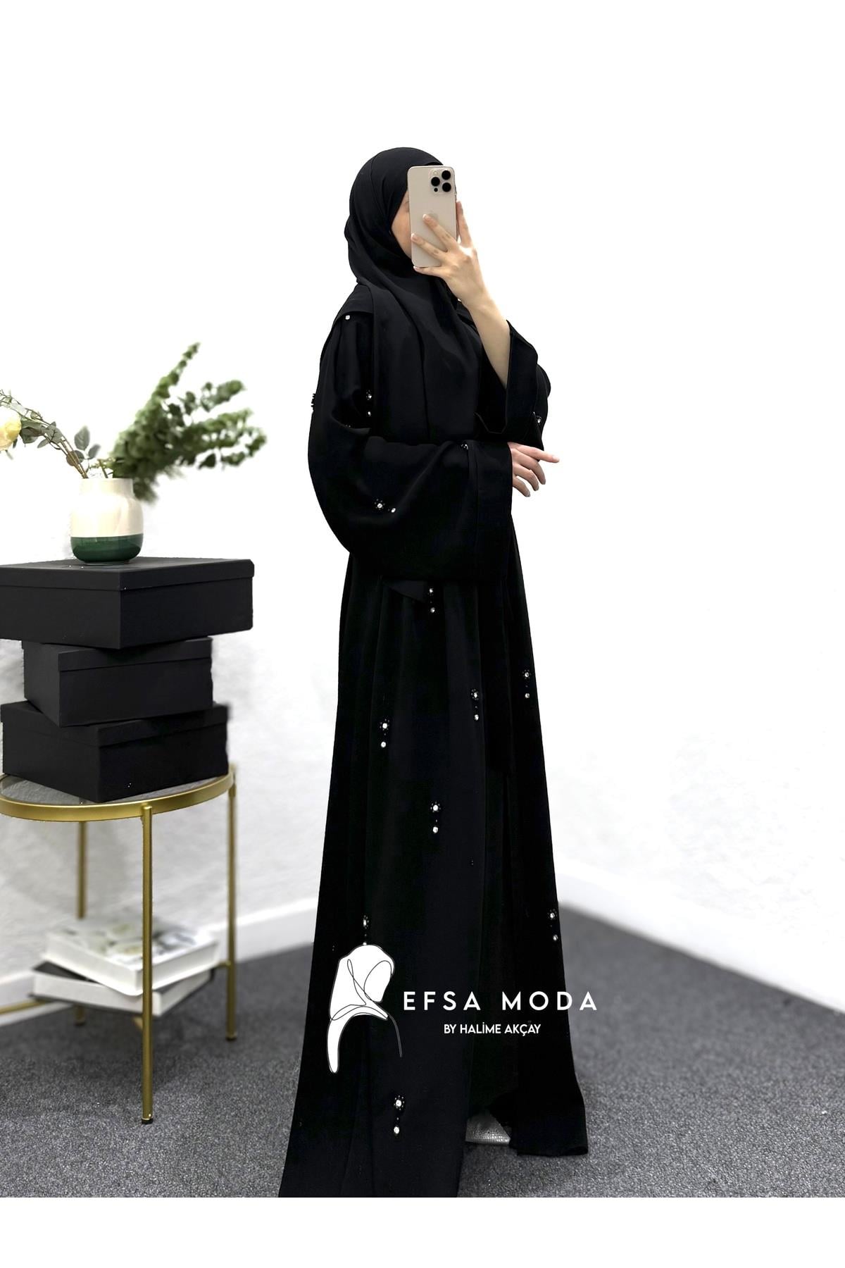 İNCİ PAPATYA ABAYA SİYAH ✨