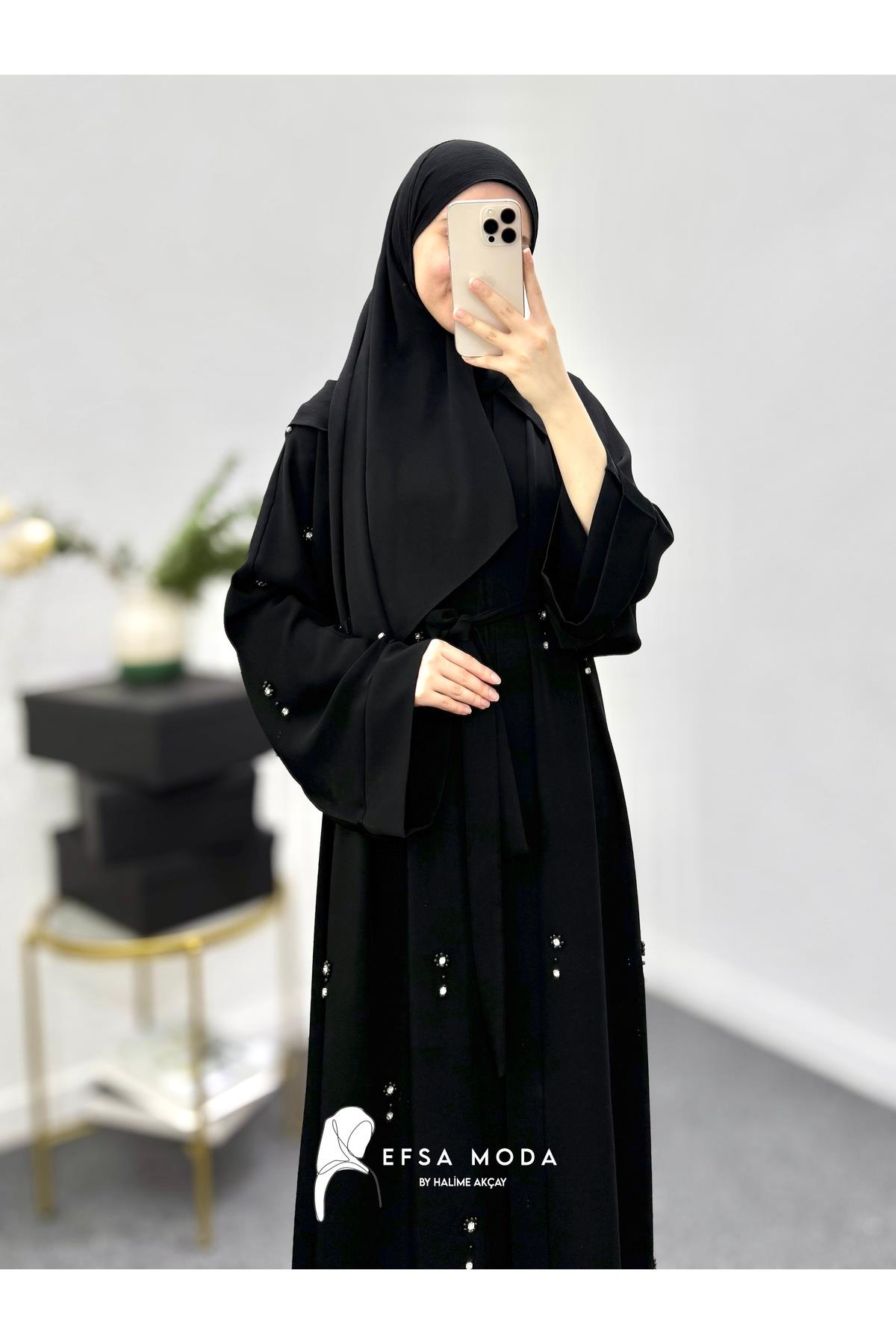İNCİ PAPATYA ABAYA SİYAH ✨
