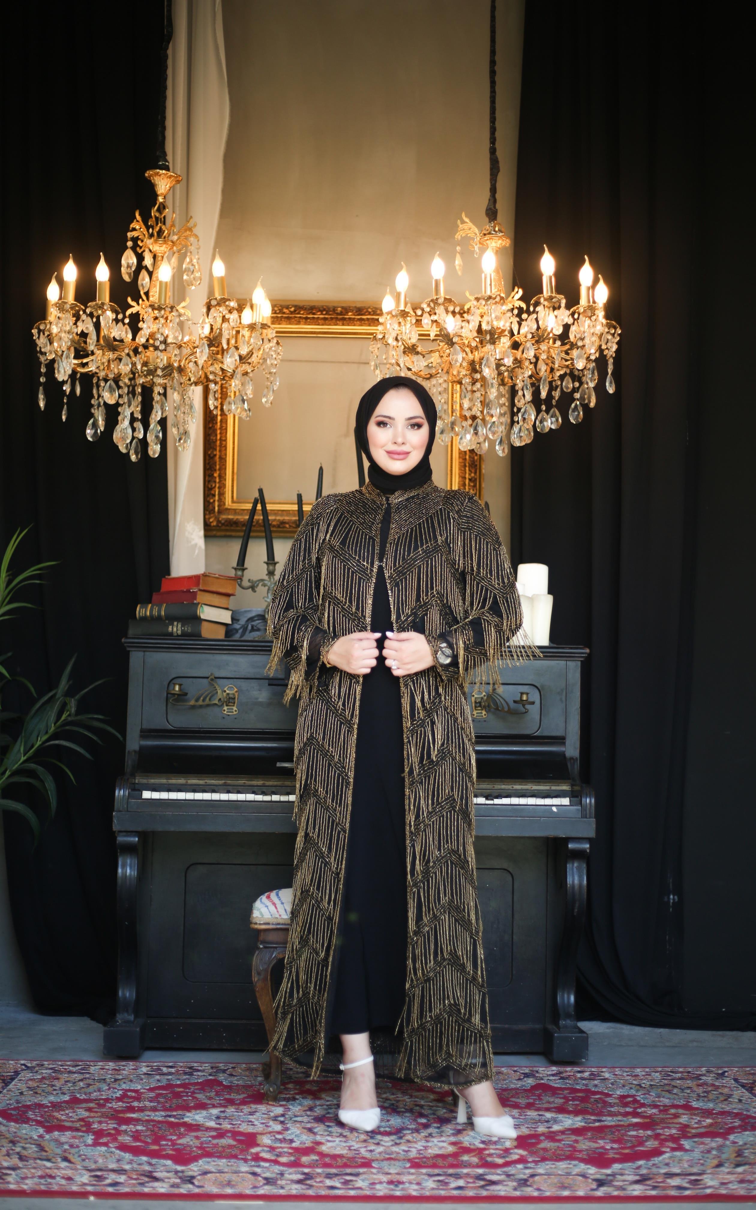 Işıltı Saçaklı İthal Abaya Gold