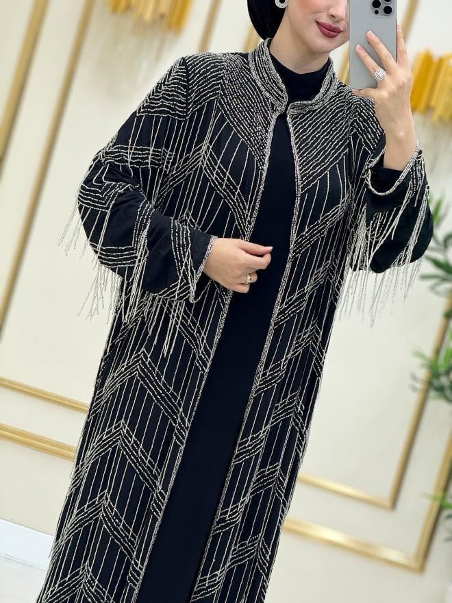 Işıltı Sacaklı İthal Abaya Gümüş