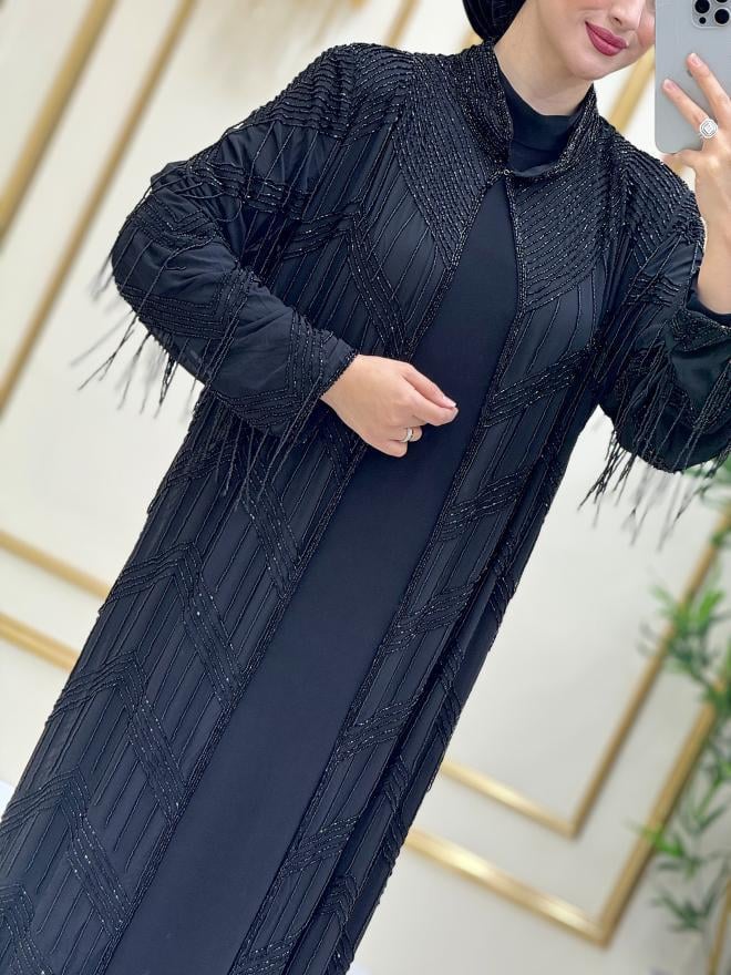 Işıltı Sacaklı İthal Abaya Siyah