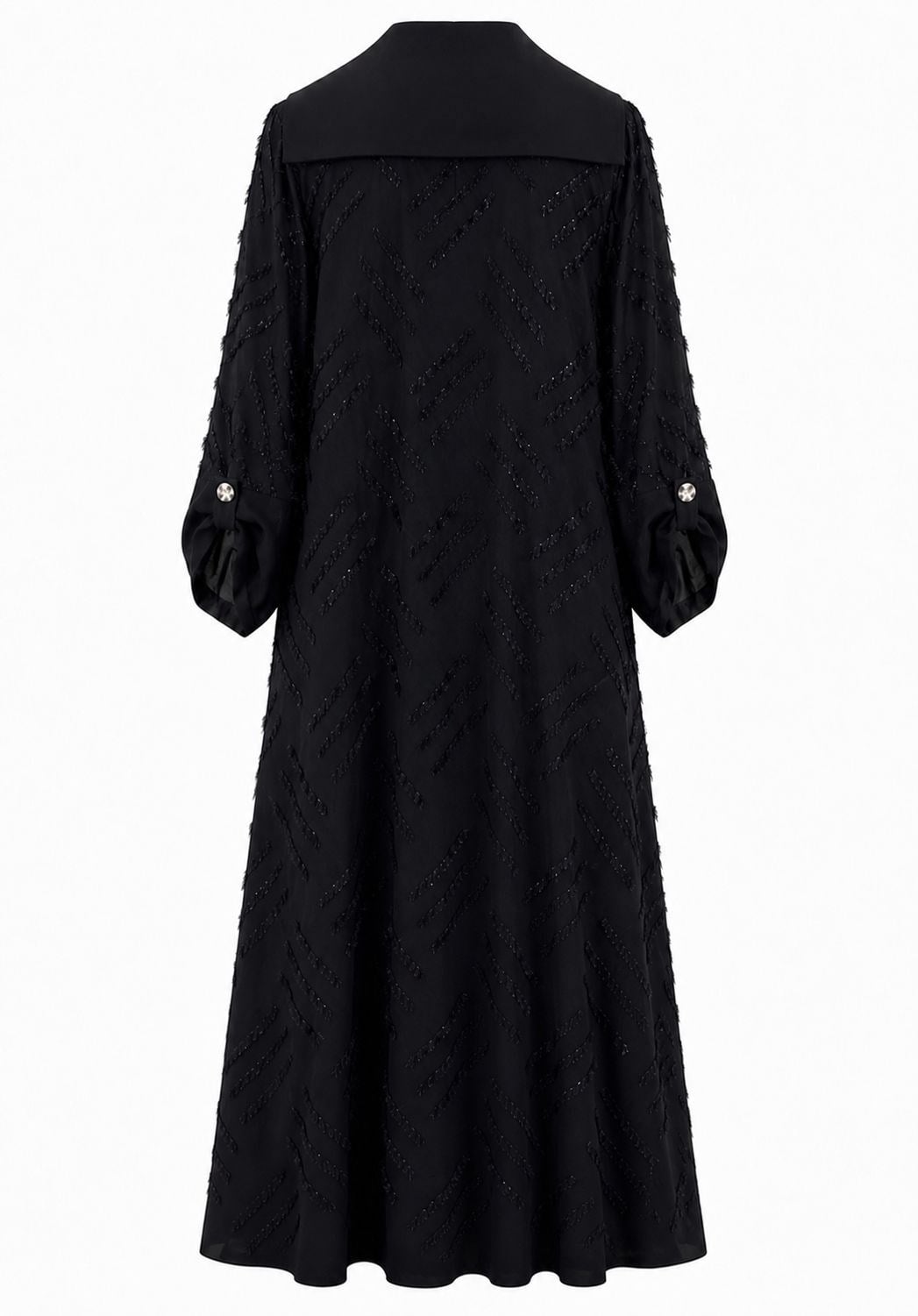 Jakarlı Dokulu Siyah Abaya
