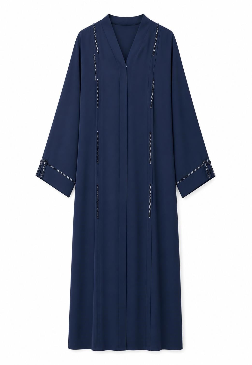 Lacivert Dubai İpeği Minimal Taş Detaylı Abaya