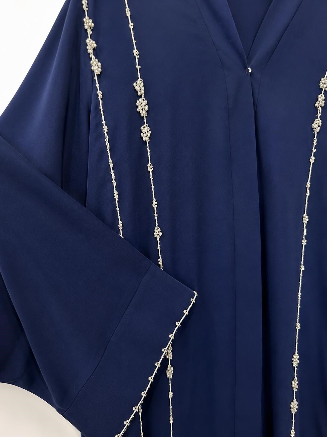Lacivert Dubai İpeği Taş İşlemeli Abaya
