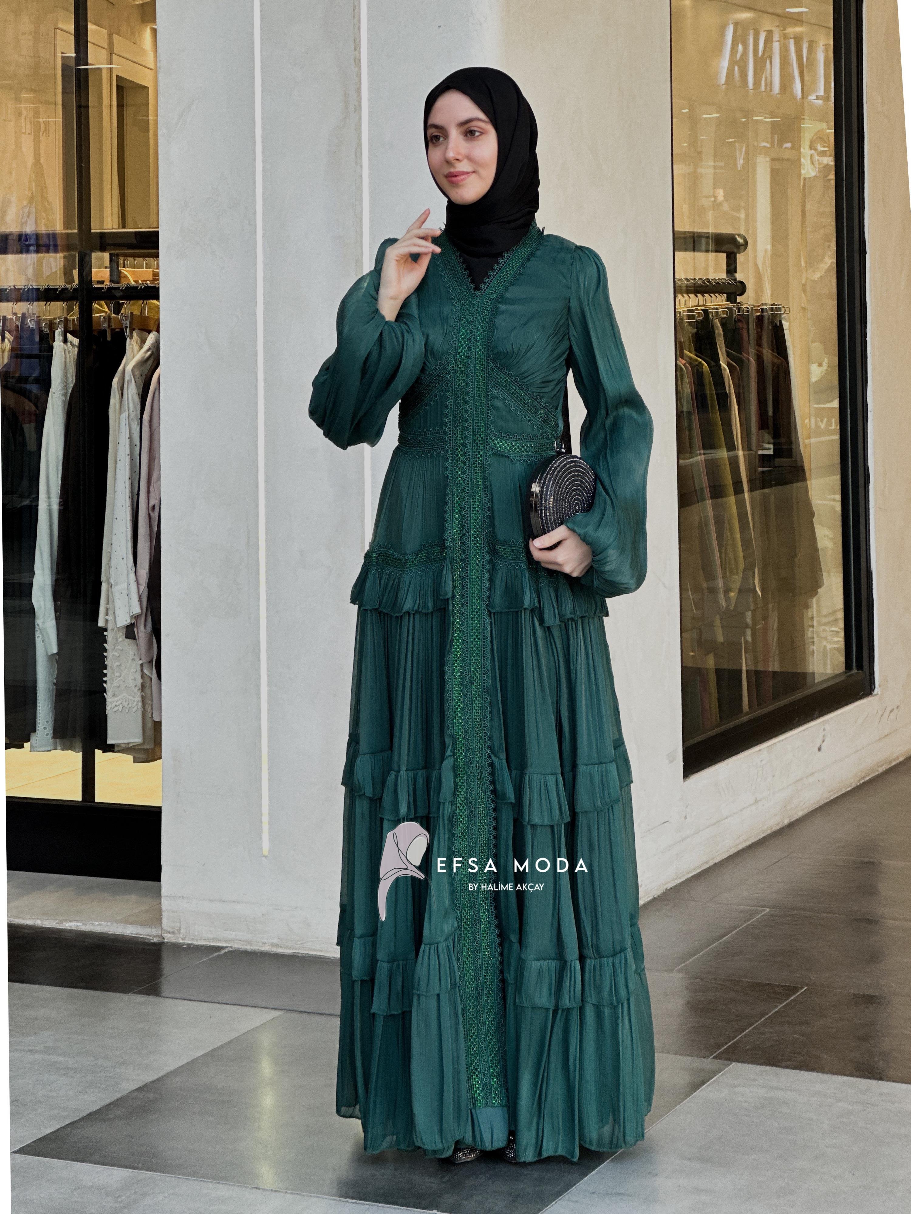 LİNA ZERAFET ELBİSE YEŞİL