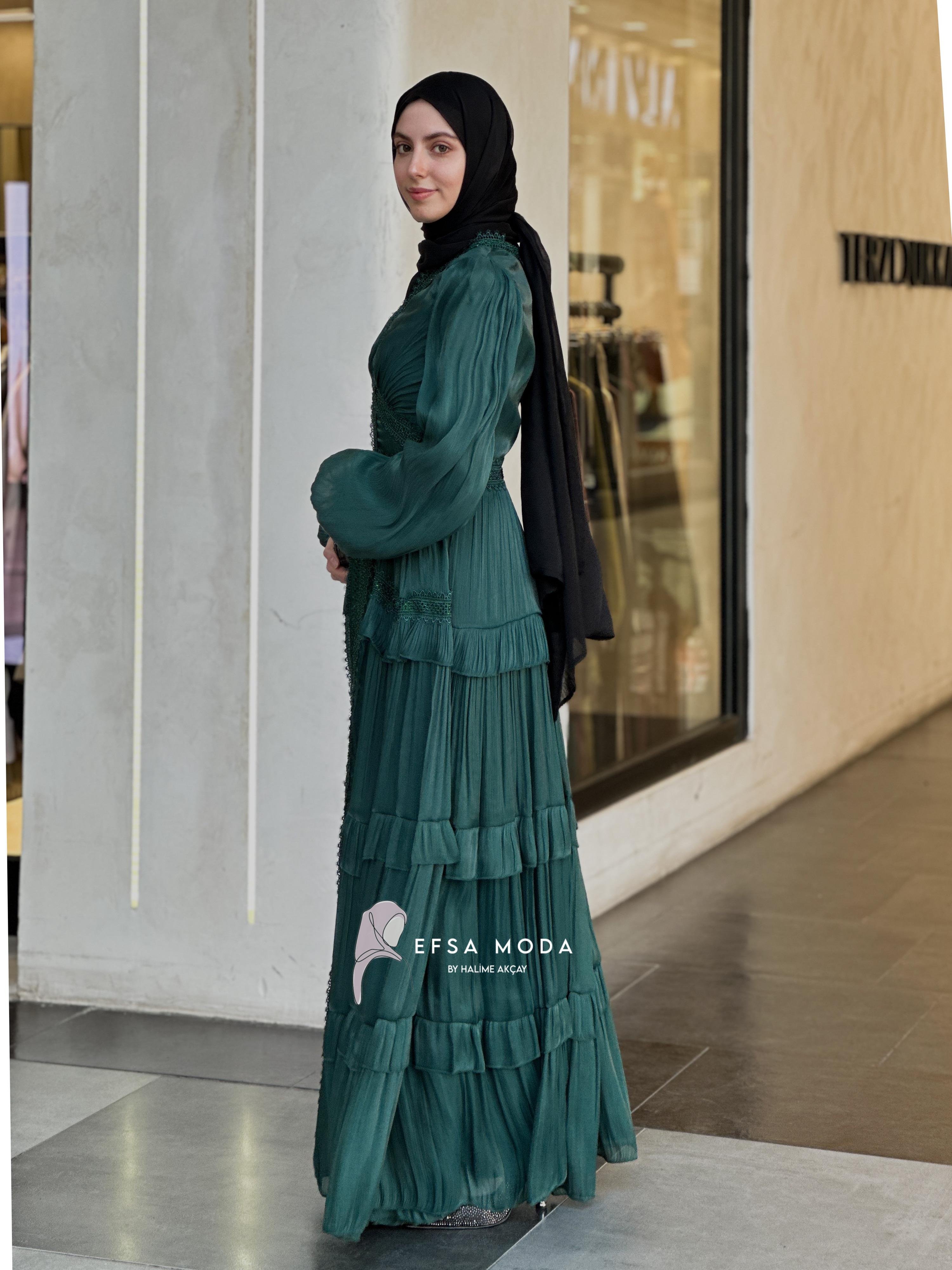LİNA ZERAFET ELBİSE YEŞİL