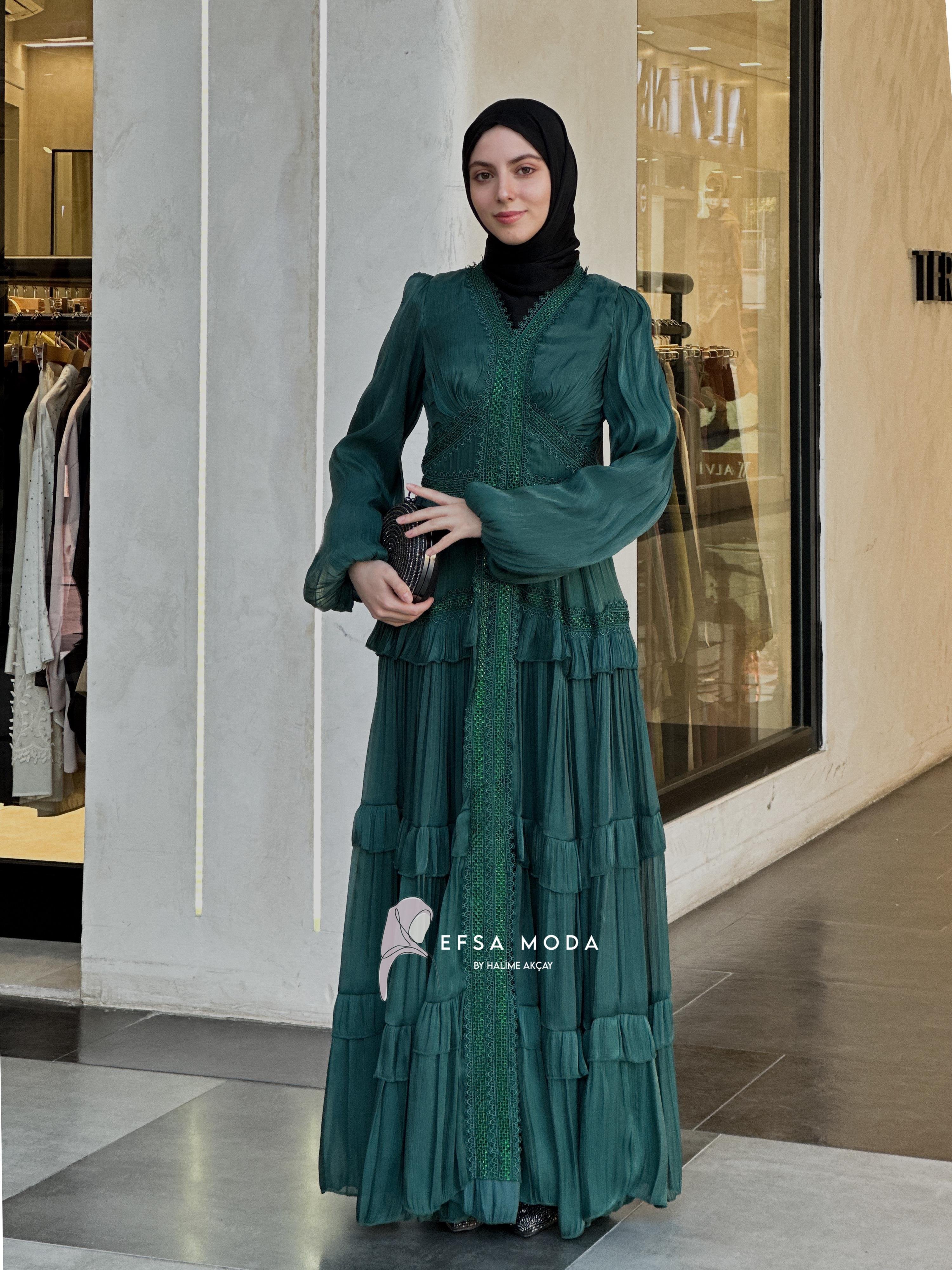 LİNA ZERAFET ELBİSE YEŞİL