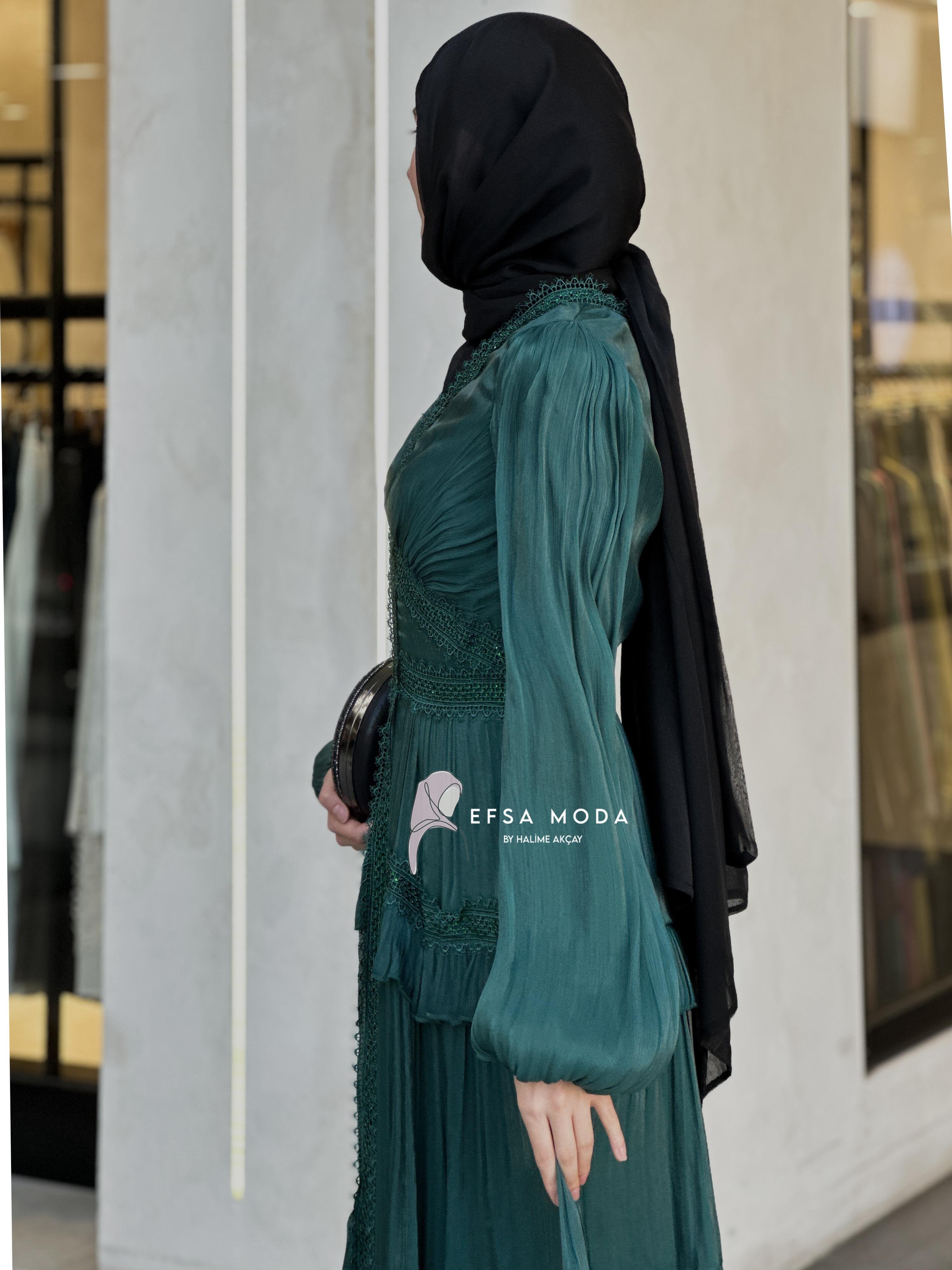 LİNA ZERAFET ELBİSE YEŞİL