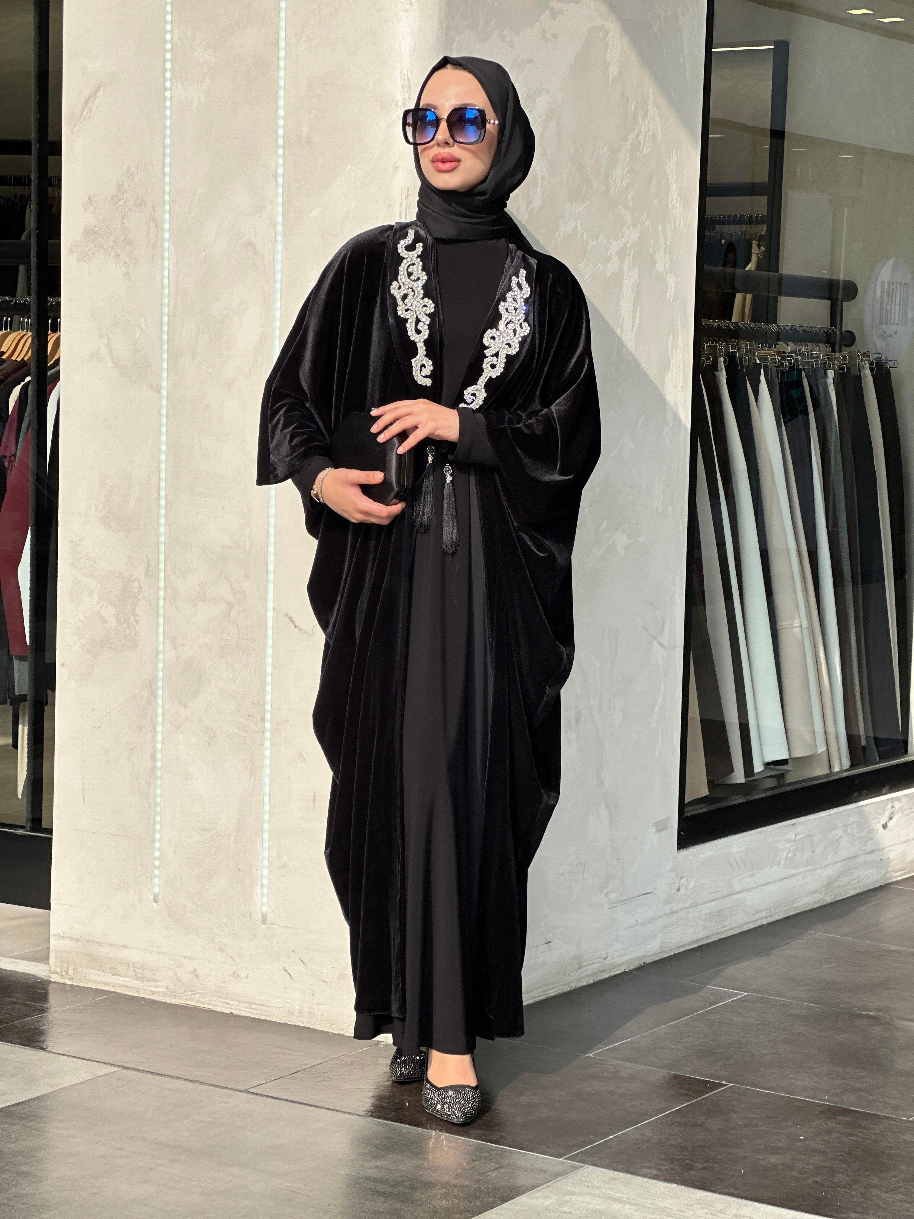LORA SİYAH KADİFE ABAYA