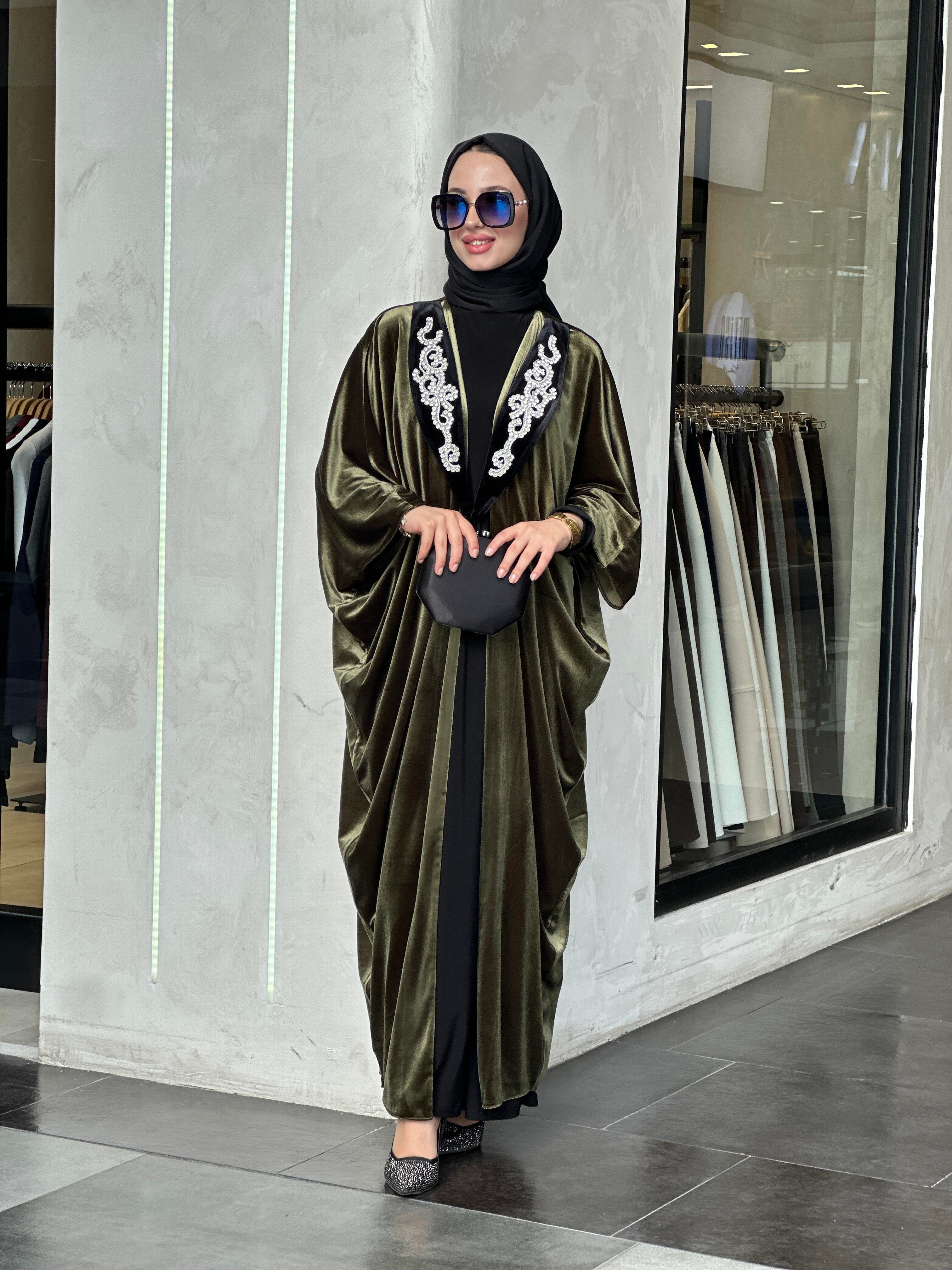 LORA YEŞİL KADİFE ABAYA