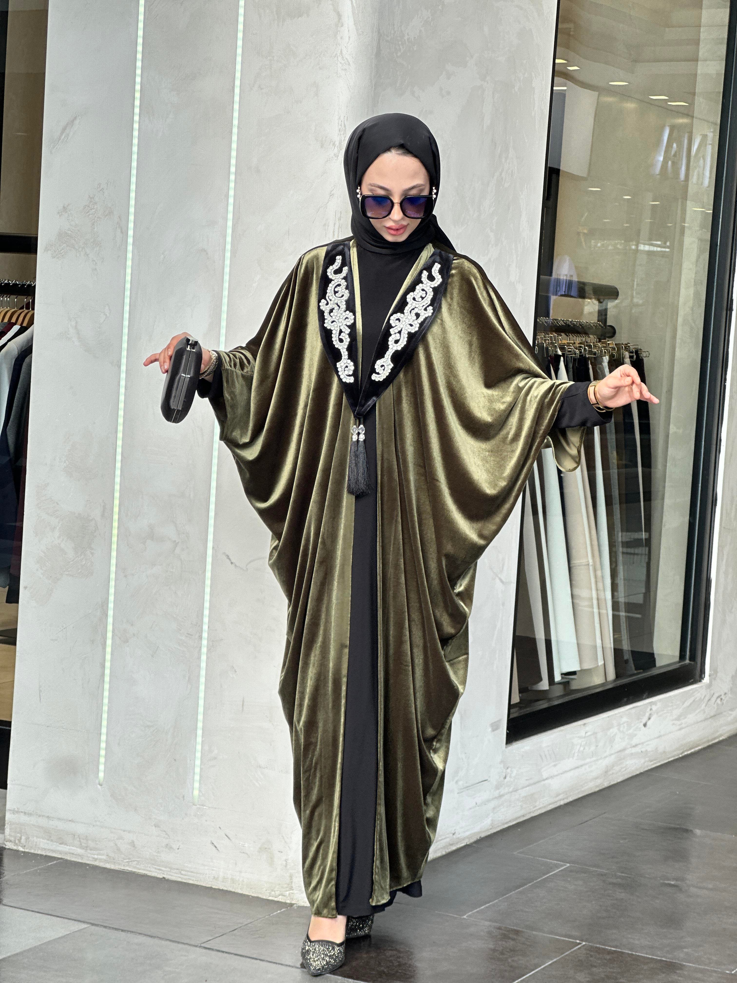 LORA YEŞİL KADİFE ABAYA