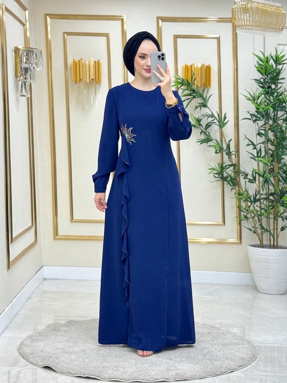 Maya Volanlı Elbise Saks