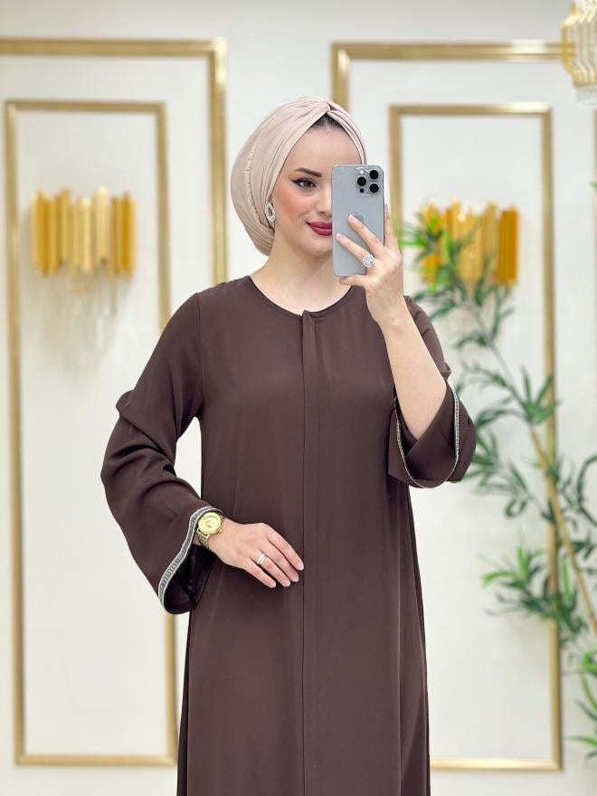 Mina Kolu Taşlı Ferace Vizon