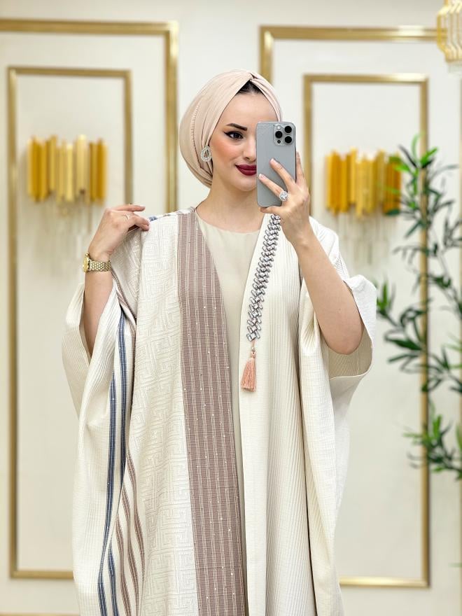 Niyora İthal Abaya Takım Bej