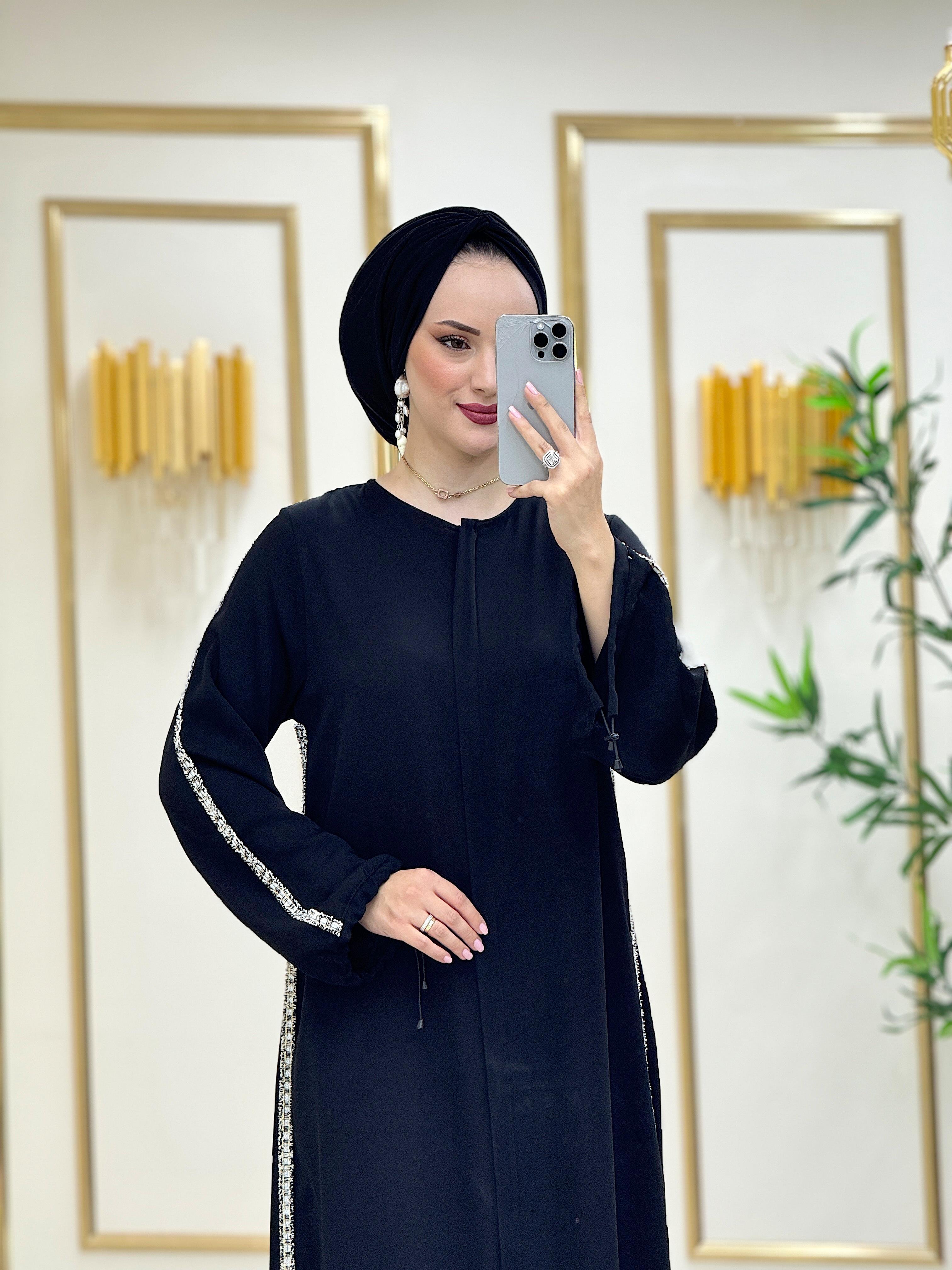 Simli Şerit Detaylı Ferace Siyah