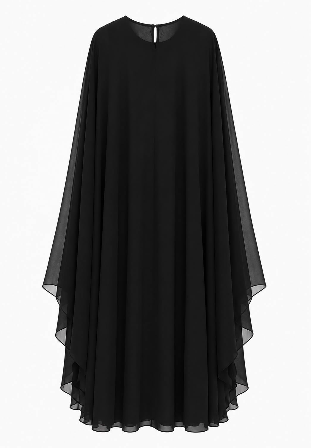 Siyah Çiçek Nakışlı Şifon Abaya