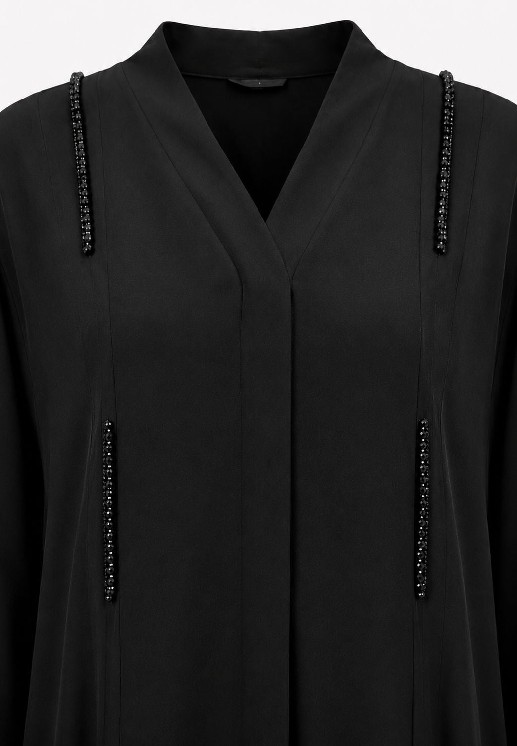 Siyah Dubai İpeği Minimal Taş Detaylı Abaya