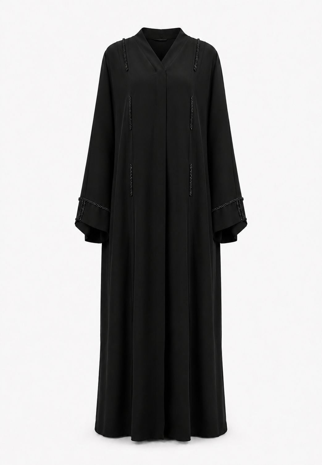 Siyah Dubai İpeği Minimal Taş Detaylı Abaya
