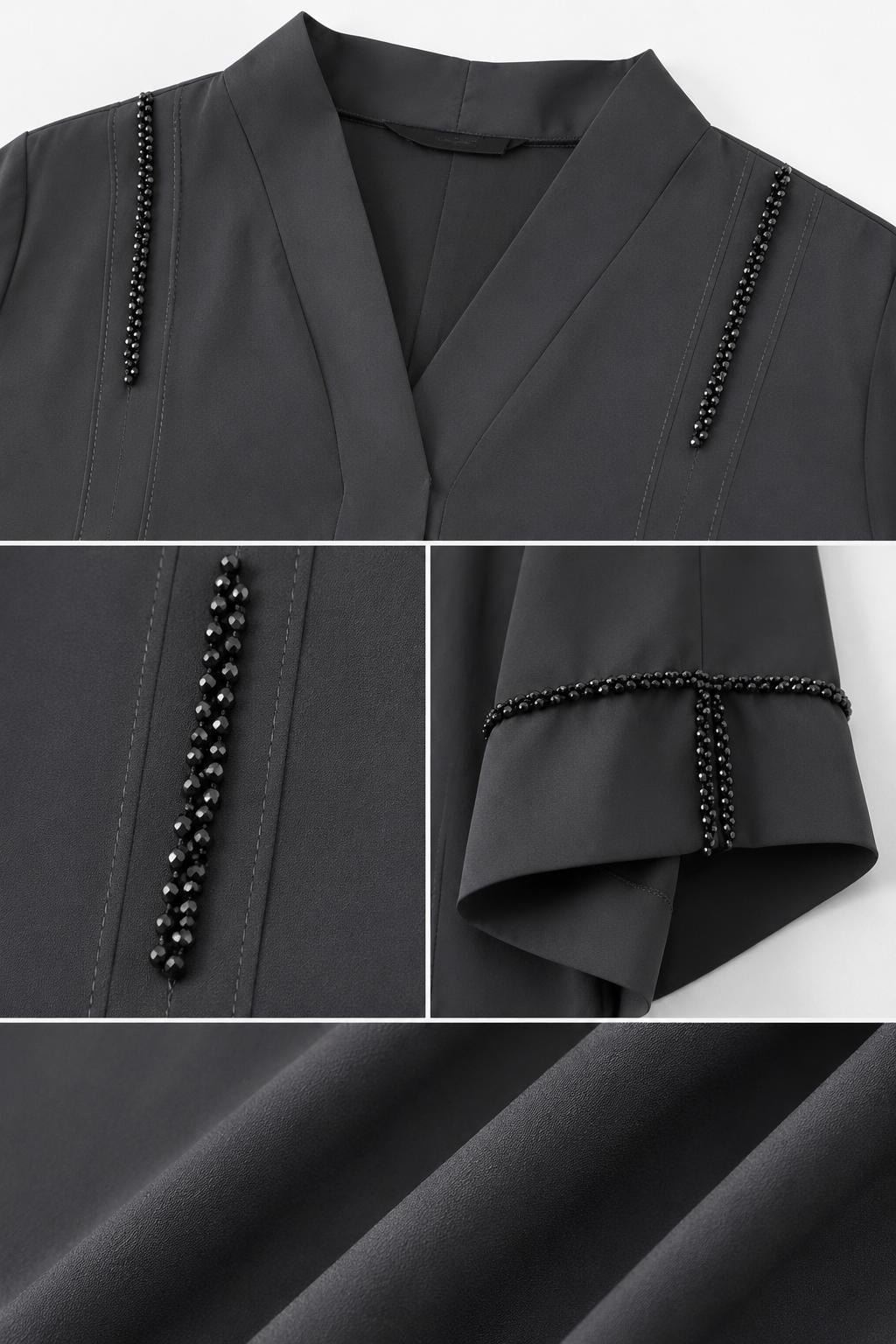 Siyah  Dubai İpeği Minimal Taş Detaylı Abaya