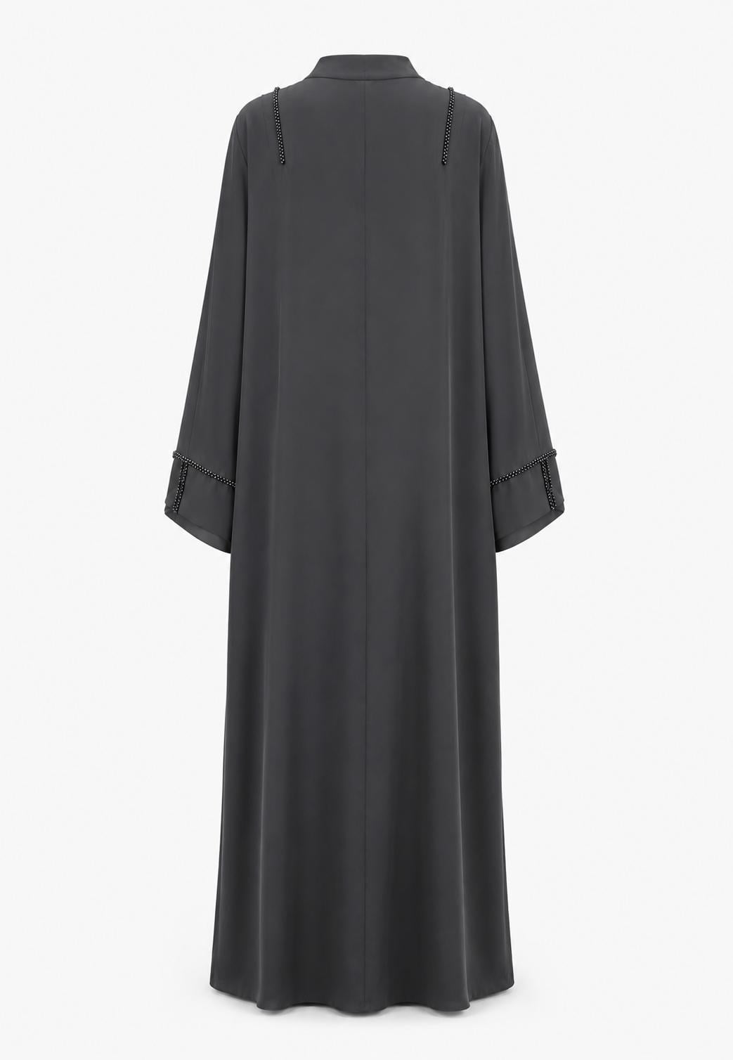 Siyah  Dubai İpeği Minimal Taş Detaylı Abaya