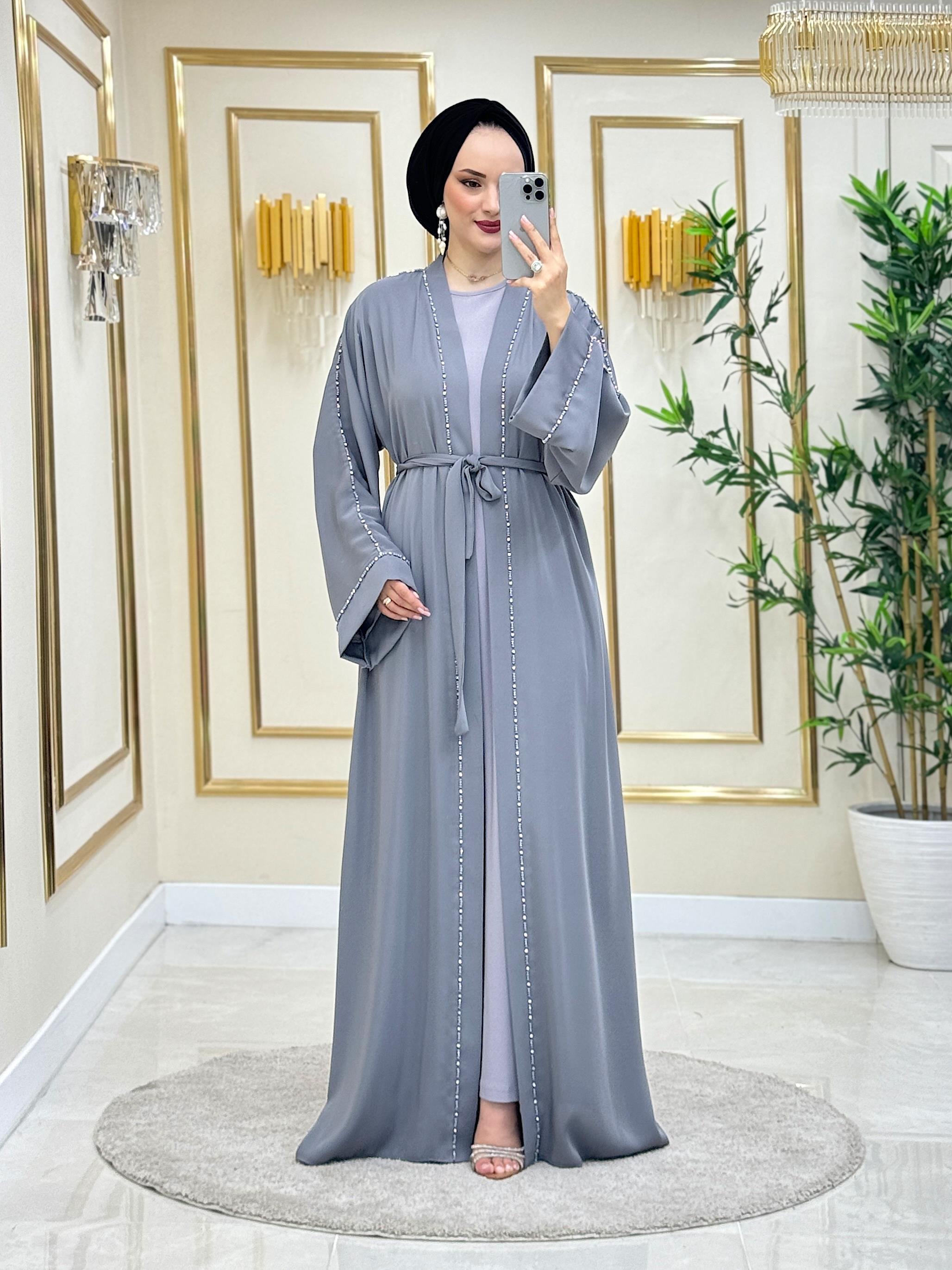 Su Yolu Abaya Takım Gri
